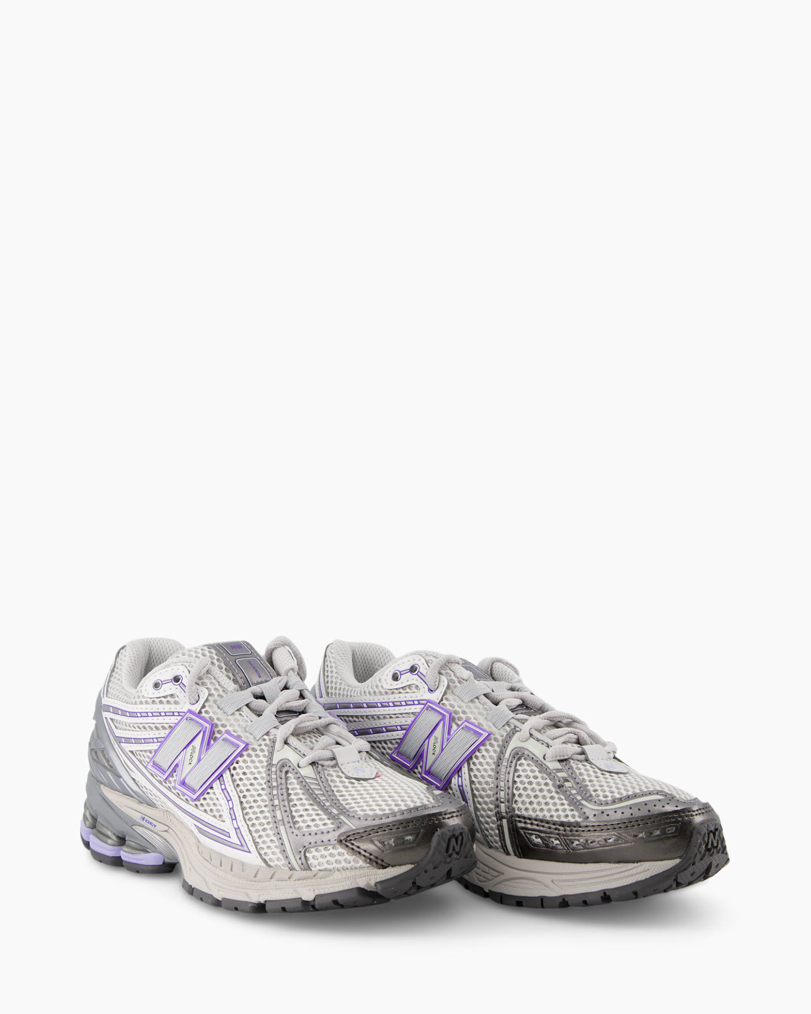 running shoes, mesh, gray, purple accents, athletic footwear