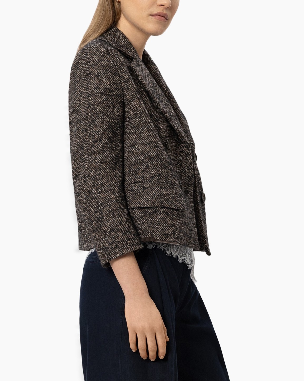 blazer, tweed, dubbelbreasted, tweedig, beige top
