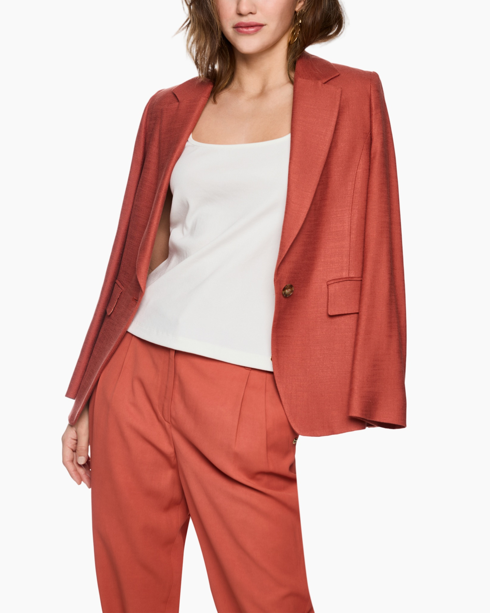blazer, vrouwen, rose/koraal, linnen-achtig, een-knop