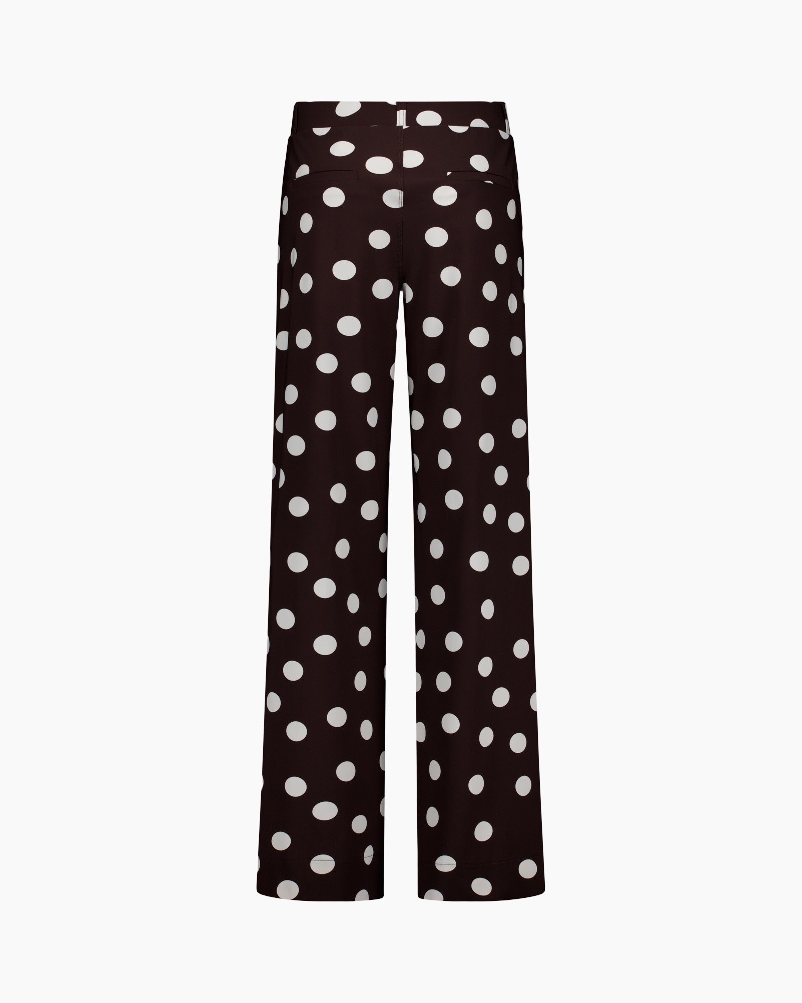 polka dot, broek met wijde pijpen, bruin, polyester, broek
