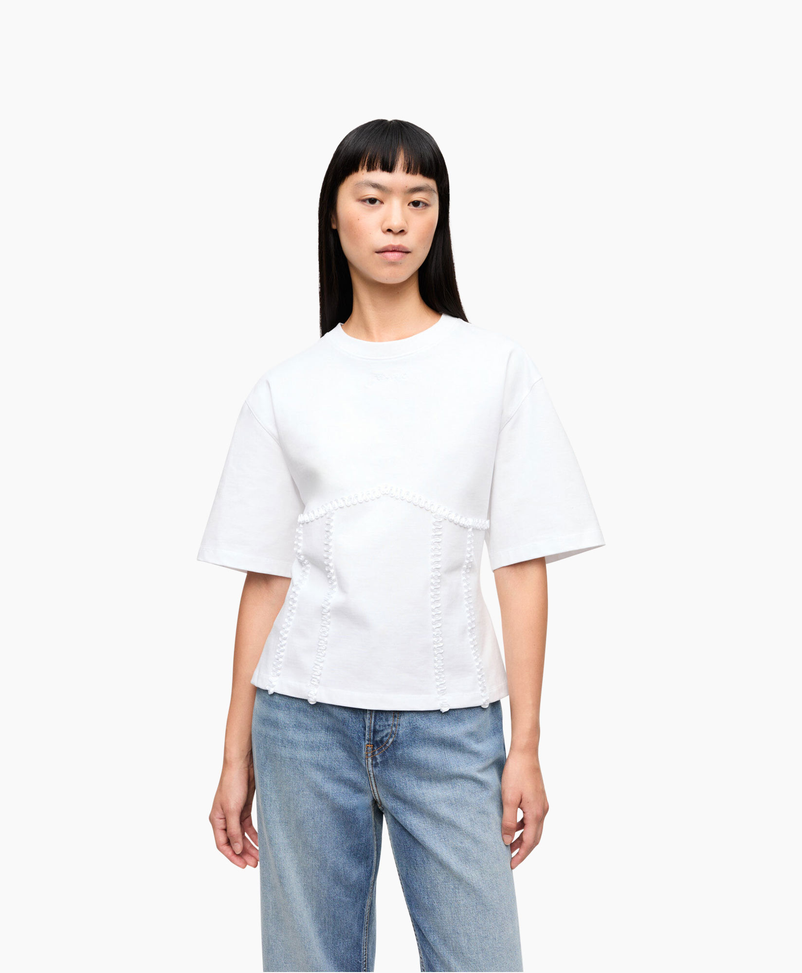 T-shirt Korte Mouw Heavy Cotton Tie Back Waisted Wit