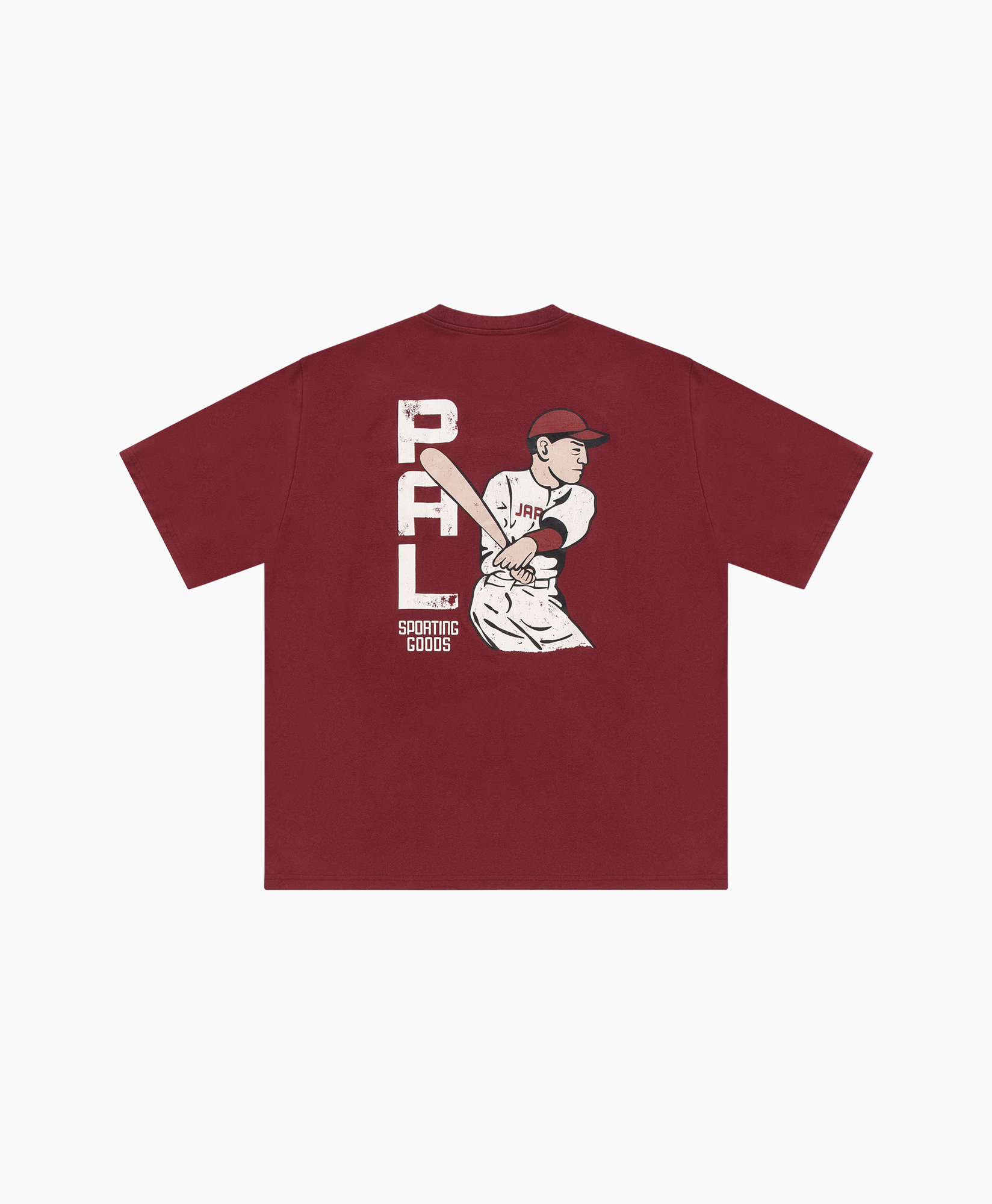 t-shirt, korte mouwen, bordeaux, grafische patch, cruise nek