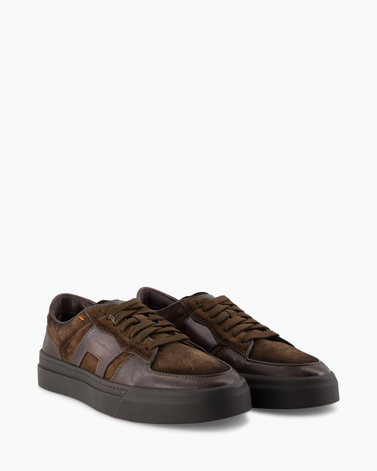 schoen, sneaker, bruine, leer, laag-top