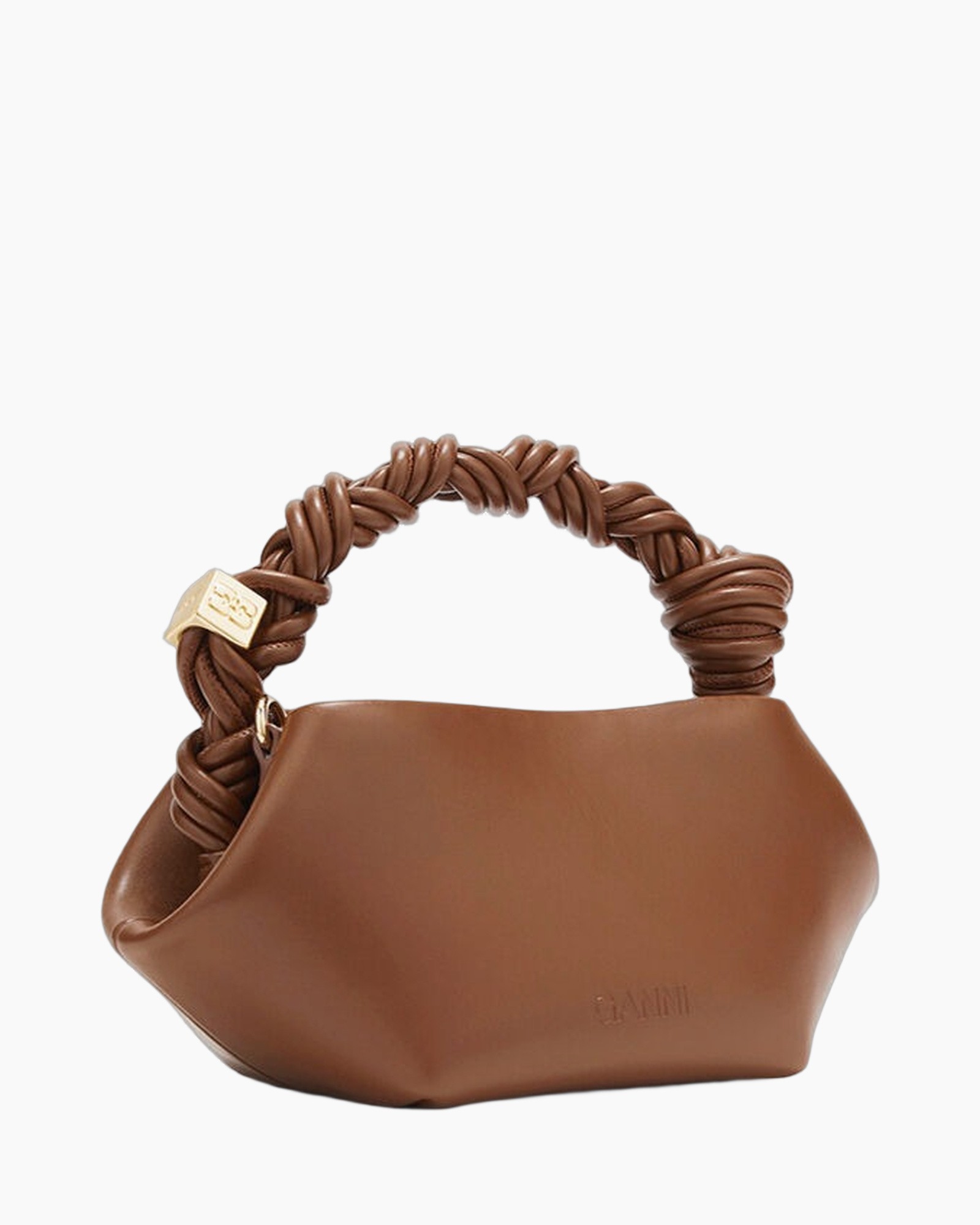 handtas, bruin, gegolfde handgreep, top-handle, geweven hengsel