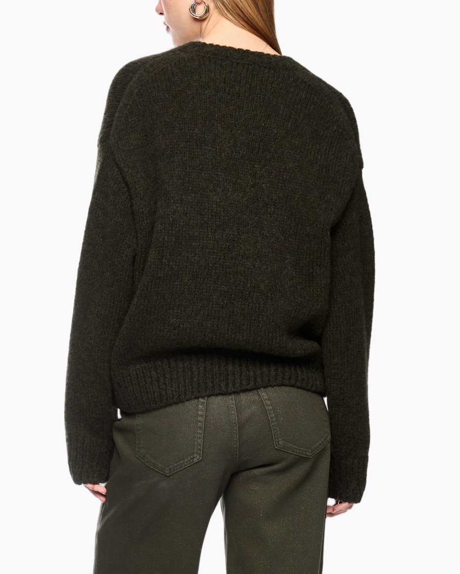 trui, pullover, donkergroen, lossere trui, korte zoom
