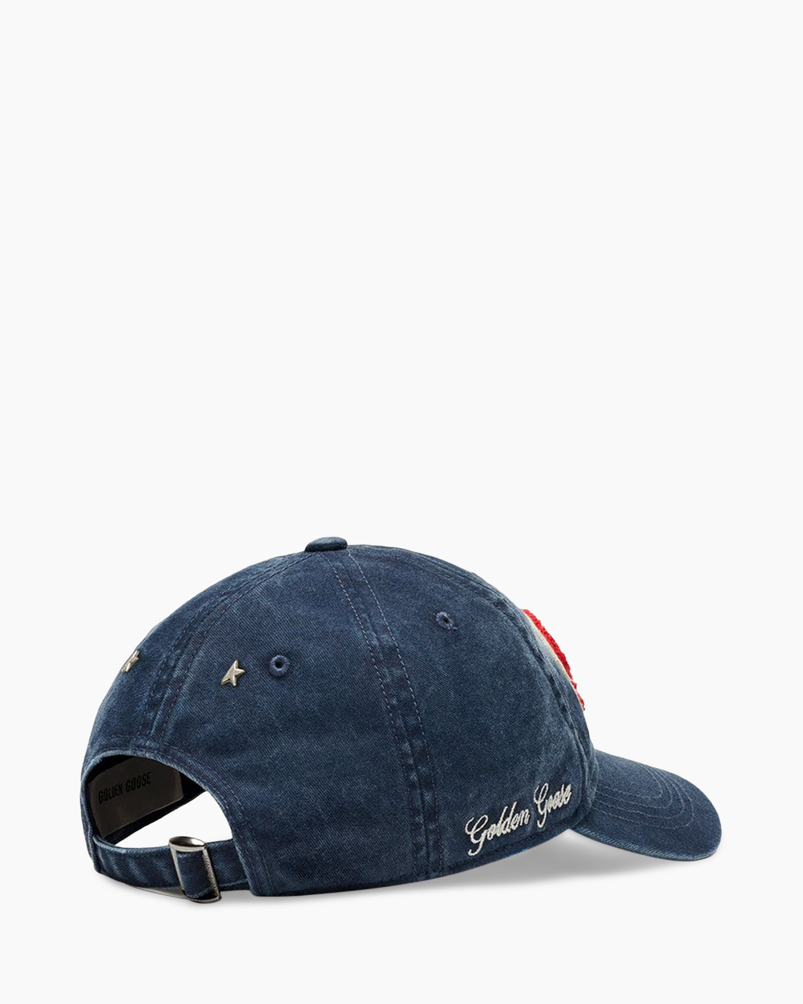 petje, denim, blauw, borduursel, verstelbaar band