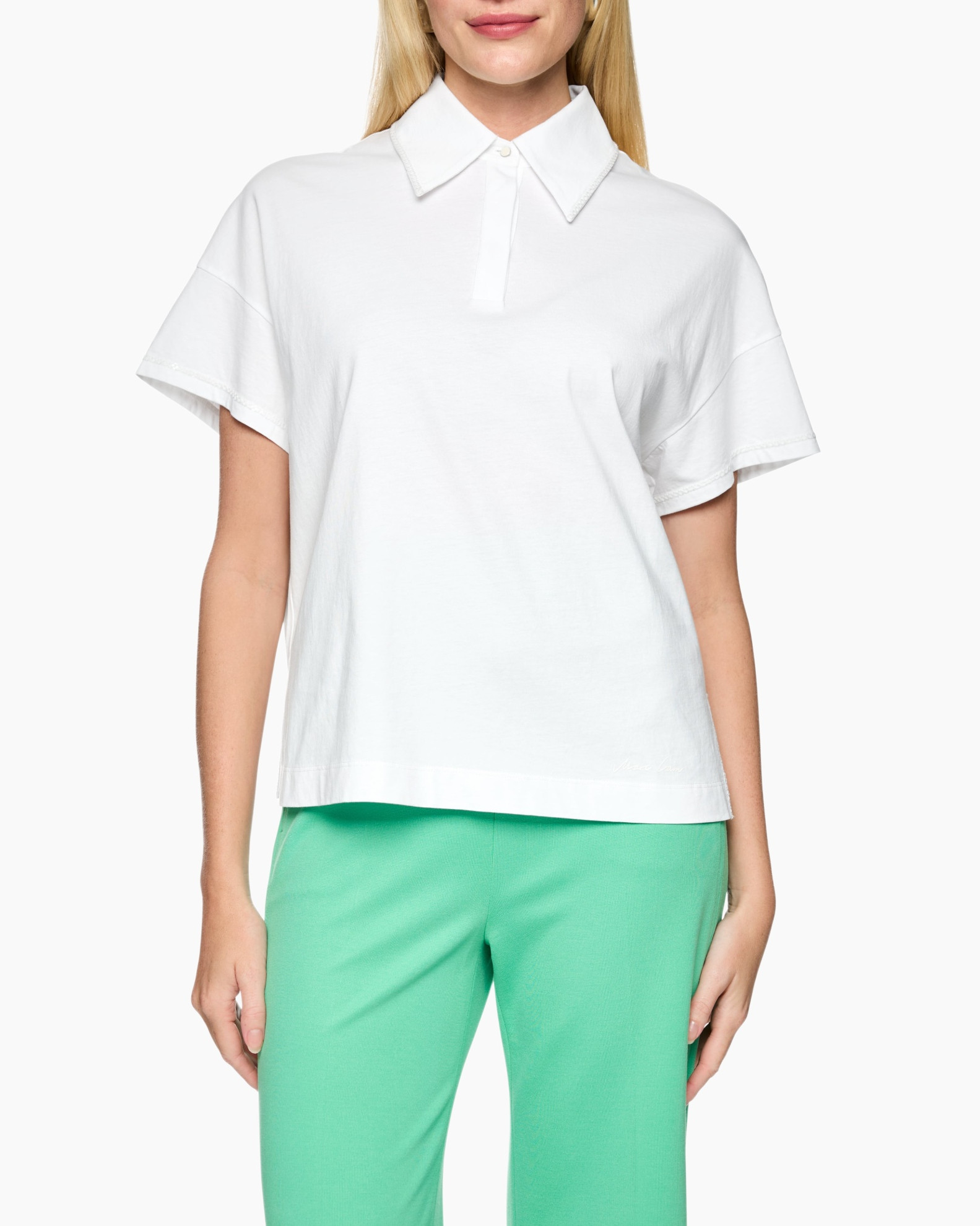 polo shirt, short sleeve, white, collared, cotton