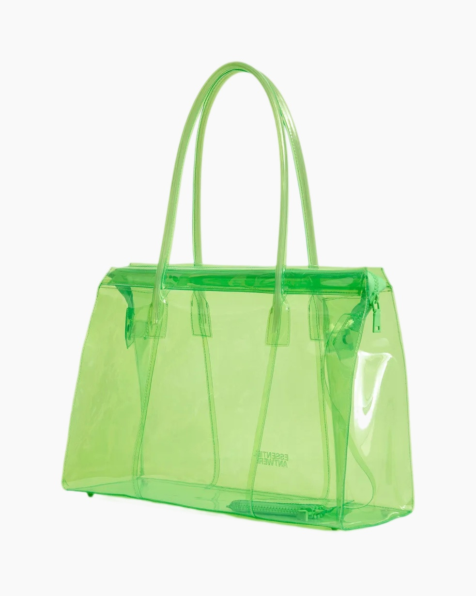 handtas, transparant, neon groen, polyvinyl, schoudertas
