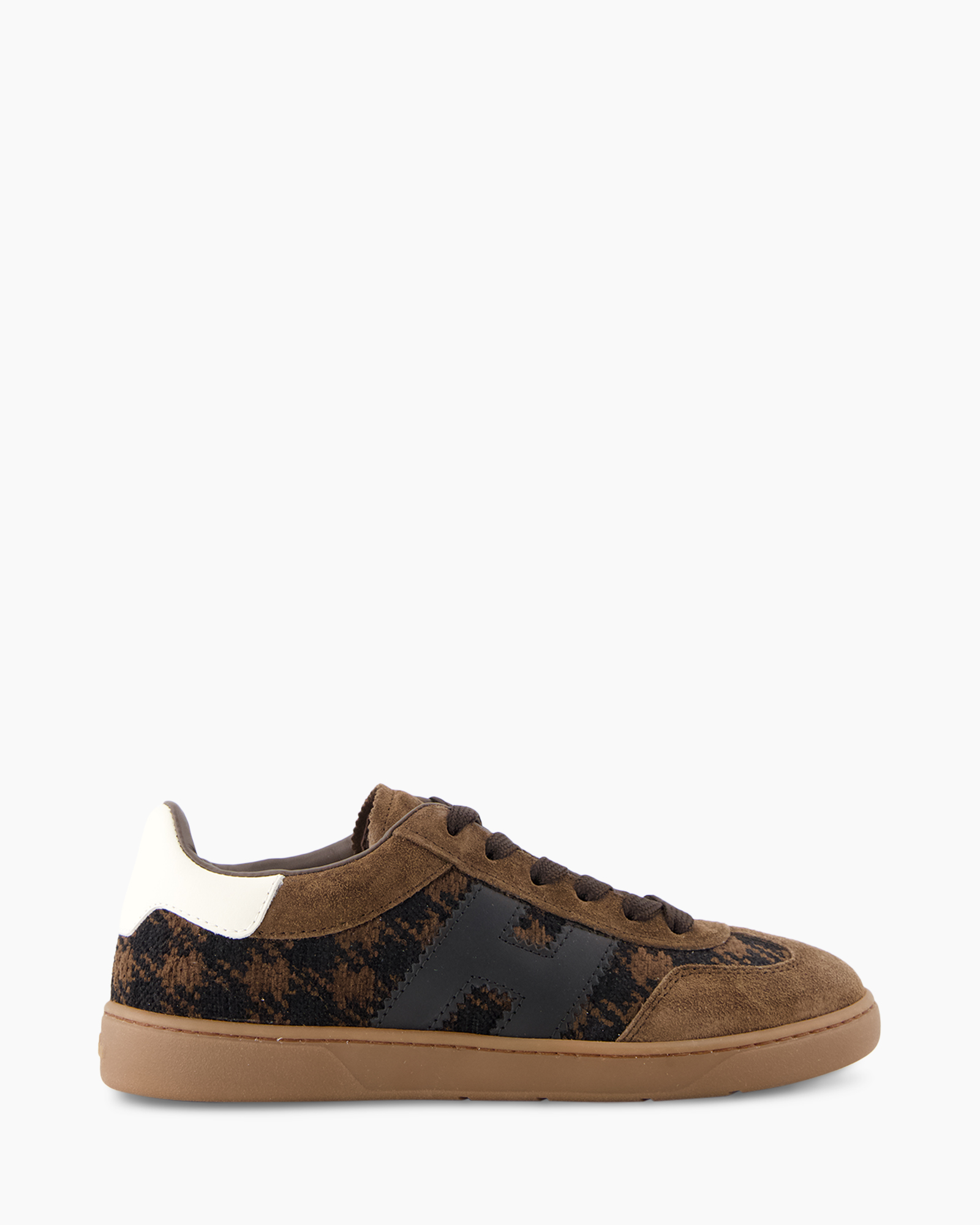 sneaker, bruin, leer, patroon, laag-sneaker