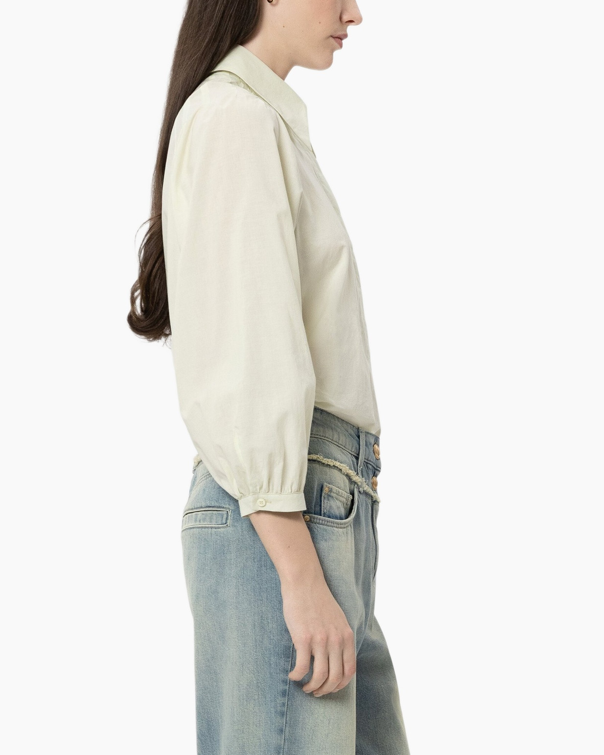 hemd, blouse, gekraagd, lange mouw, ivoor