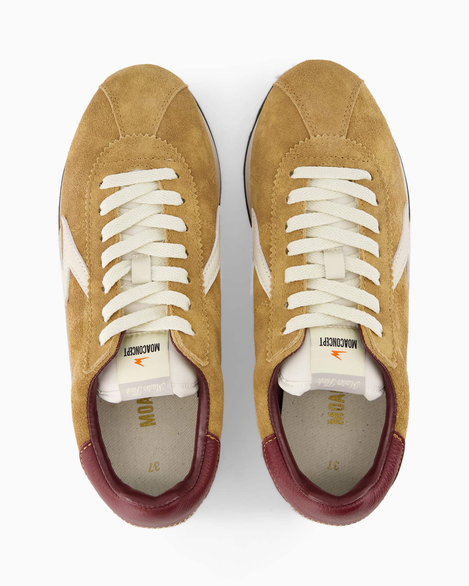 sneakers, suede, tan, veters, laag-sneakers