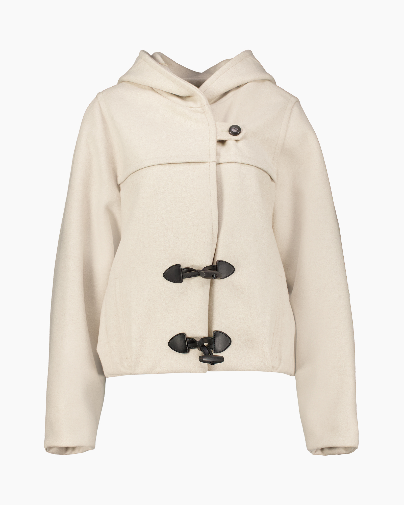 jas, duffeljas, hooded, beige, toggle