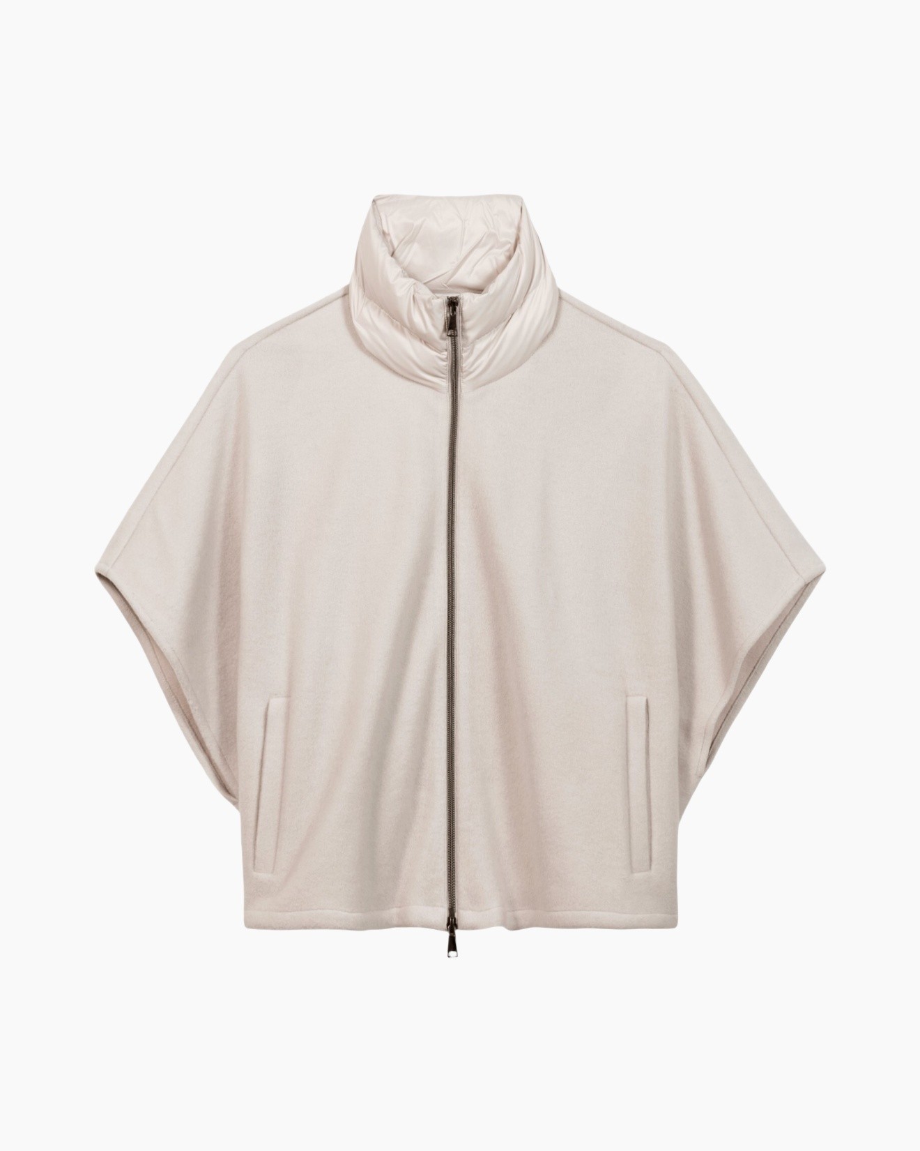 cape, poncho, ritssluiting, opstaande kraag, beige