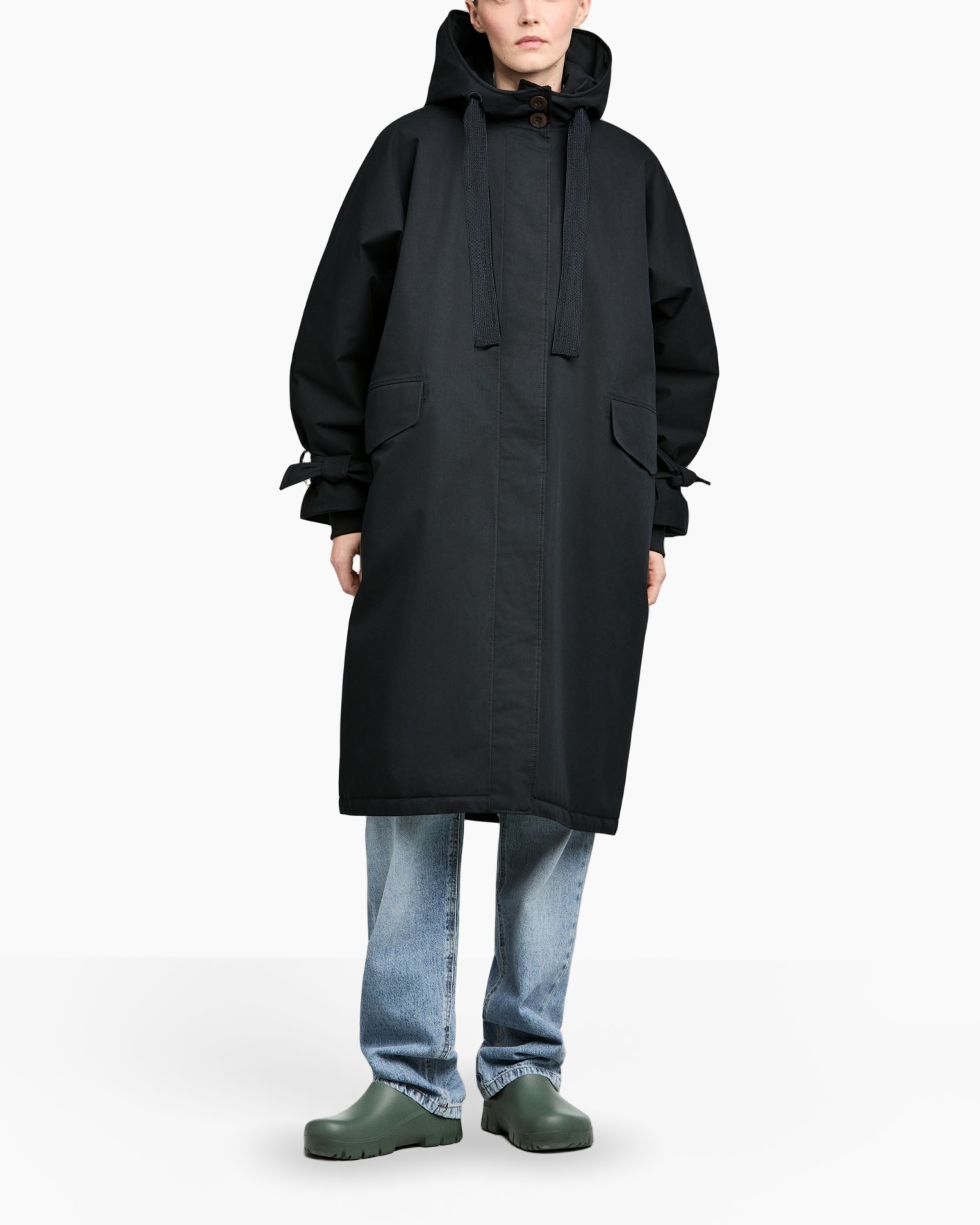 jas, parka, hooded, lang, zakken