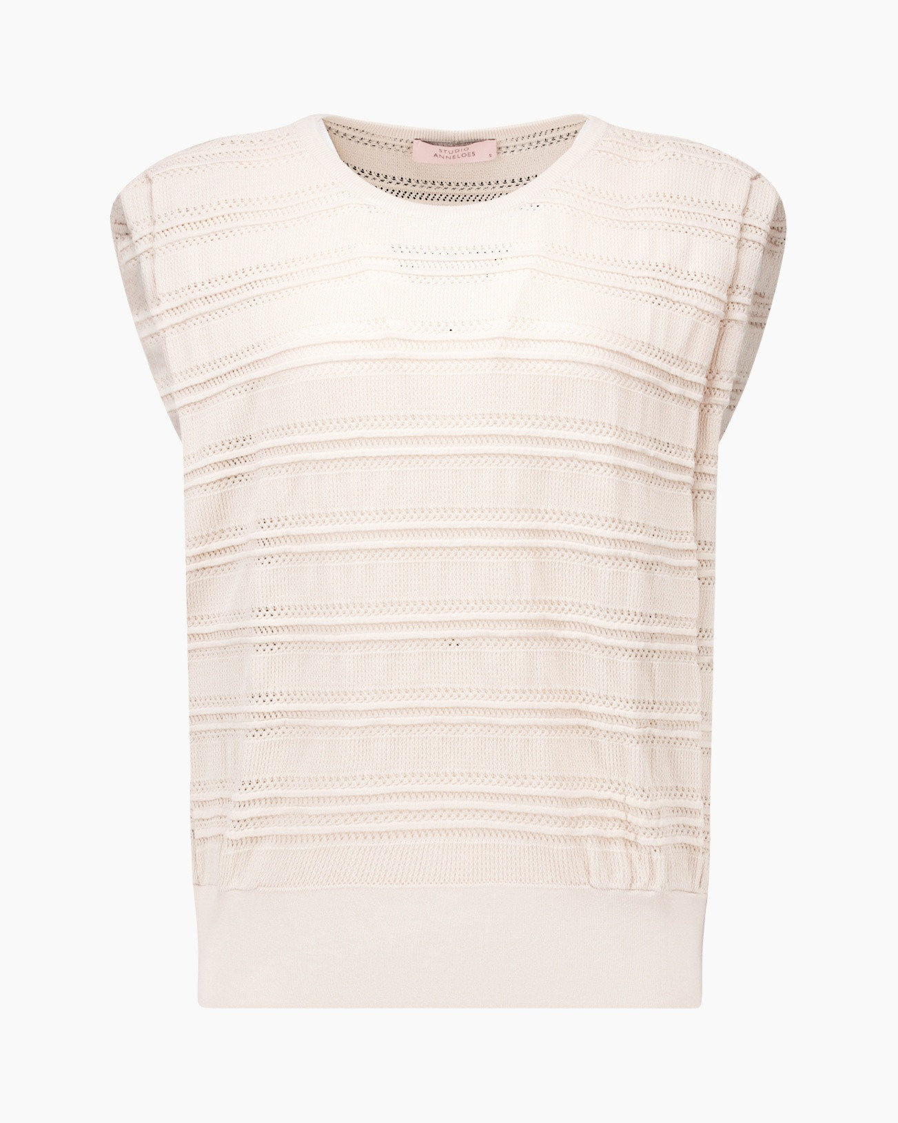 brei, mouwloos, crème, textuur, top