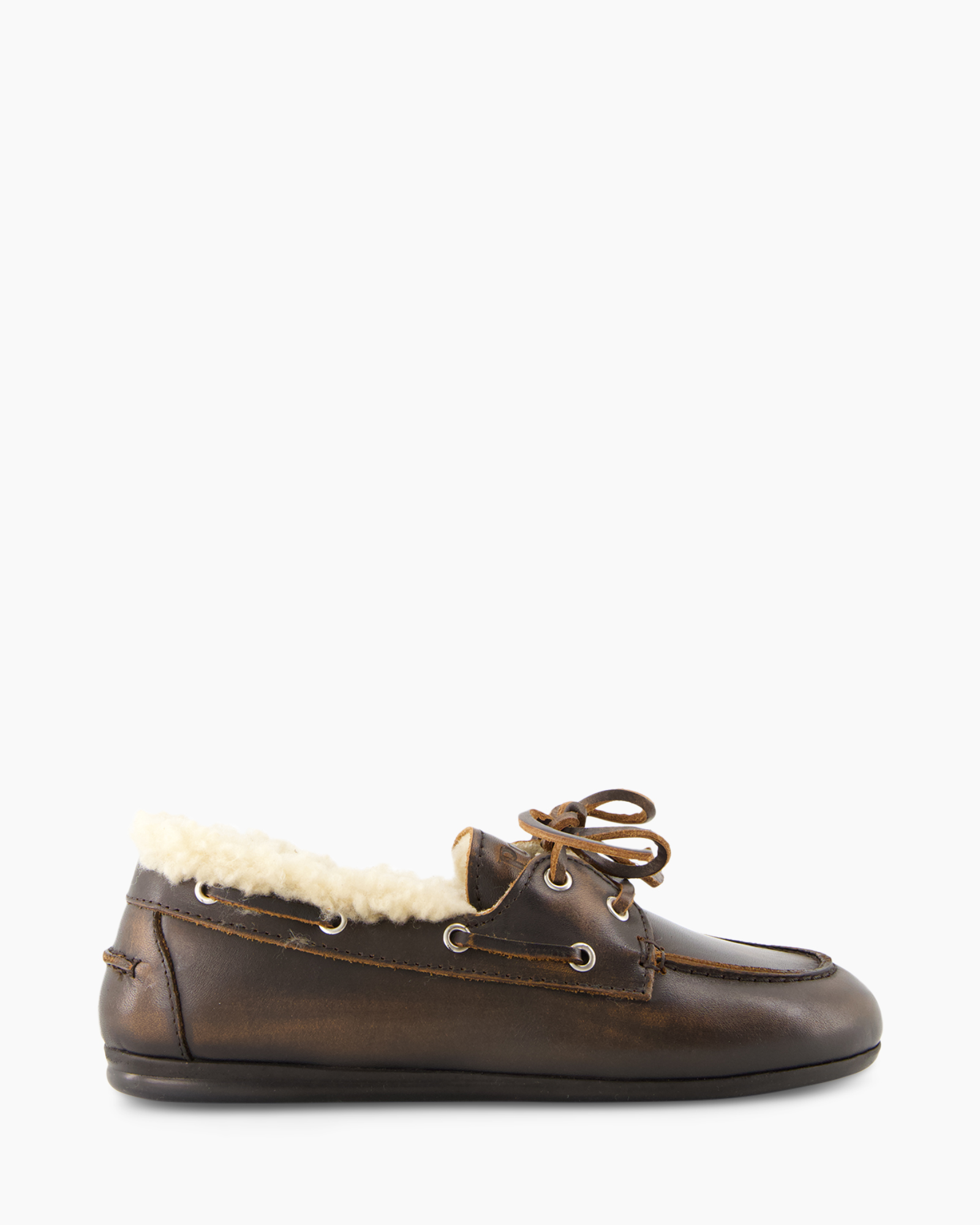 sluiters, leder, bruin, shearling, veters