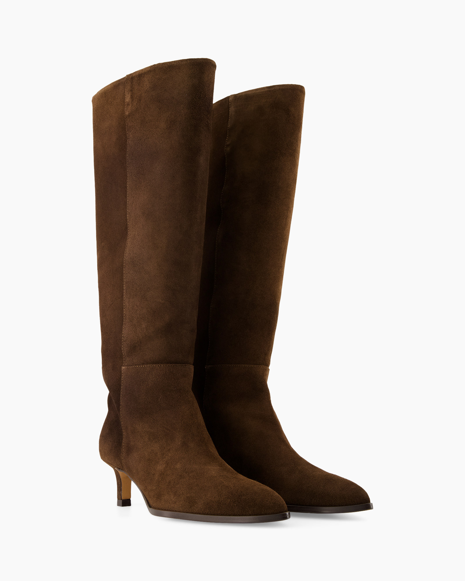 laarzen knielaarzen, bruin, suede/ napp, hiel, middellang kuit