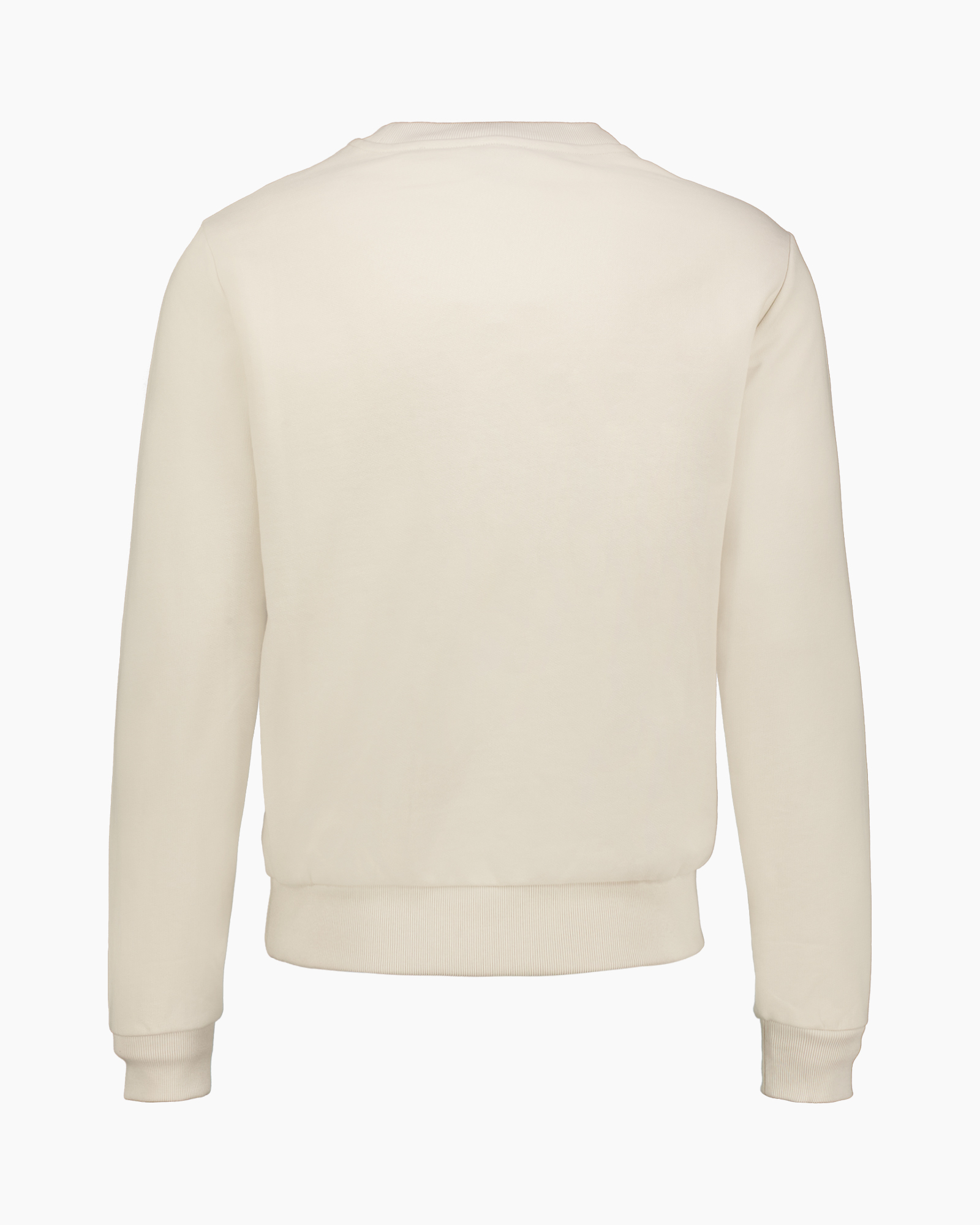 kraagneck, trui, beige, lange mouw, logo klein