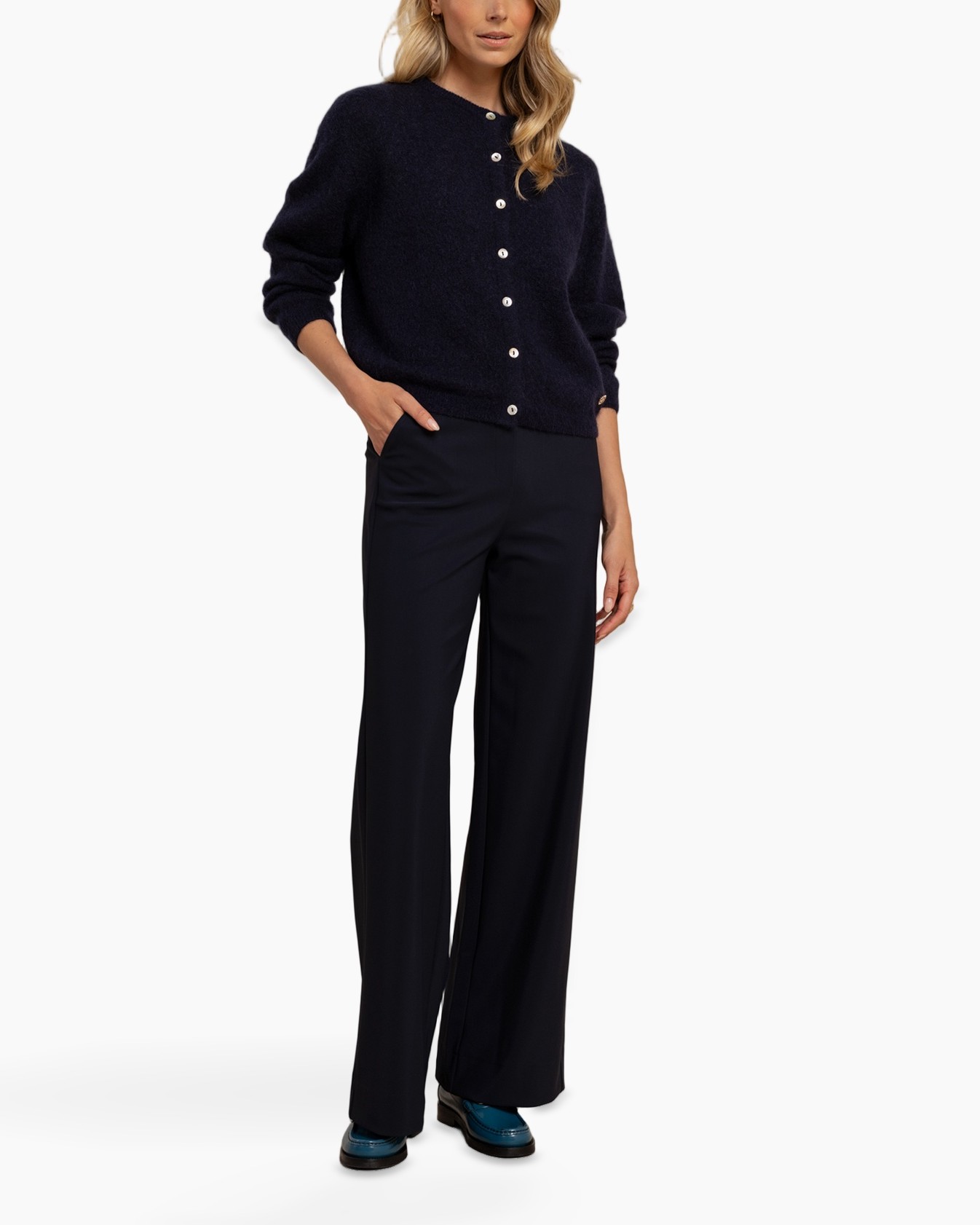 broek, wijd uitlopend, navy/blauw, broeken, uitlopende