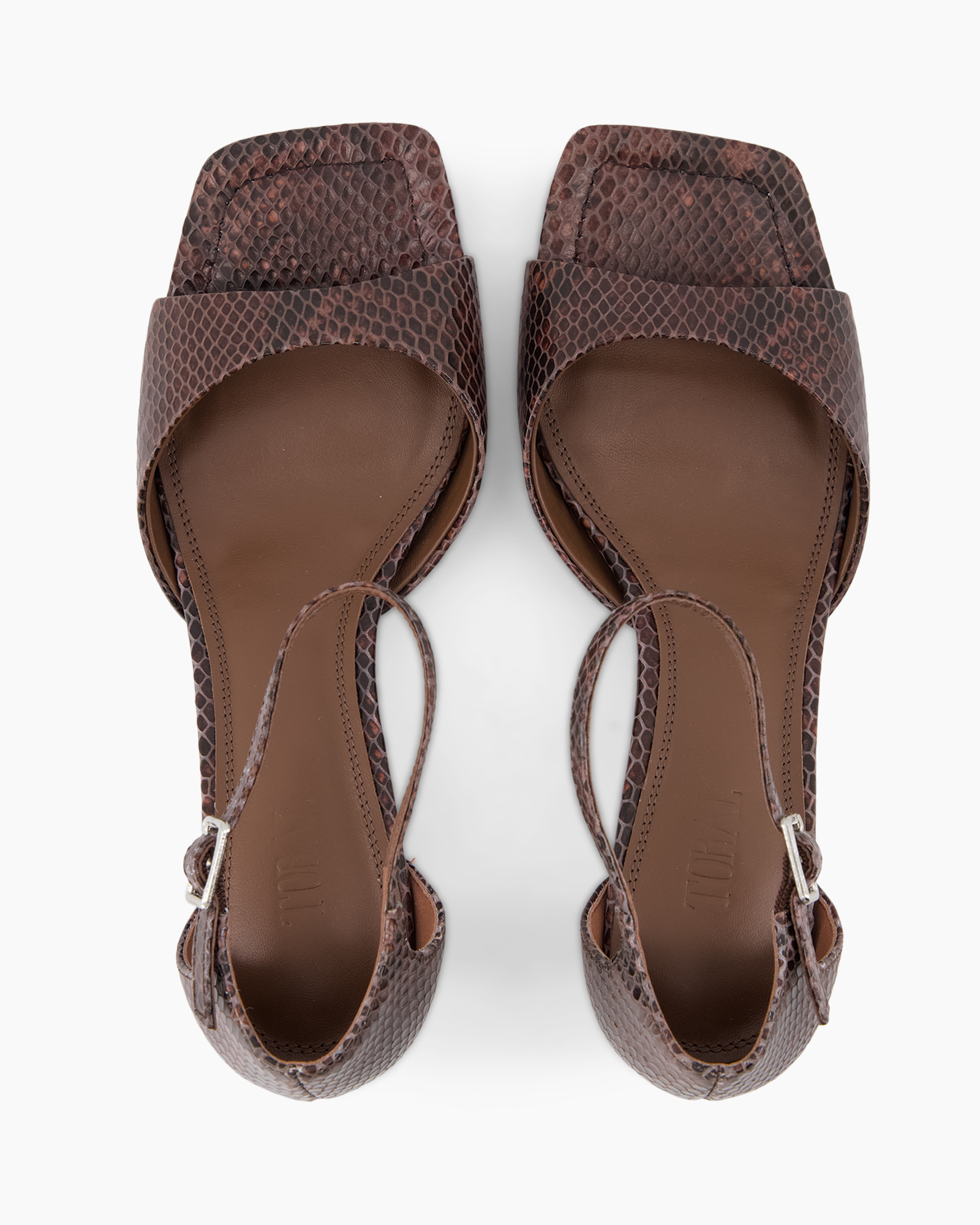 sandalen, open-toe, enkellaarzen?, bruin, slangenhuidpatroon