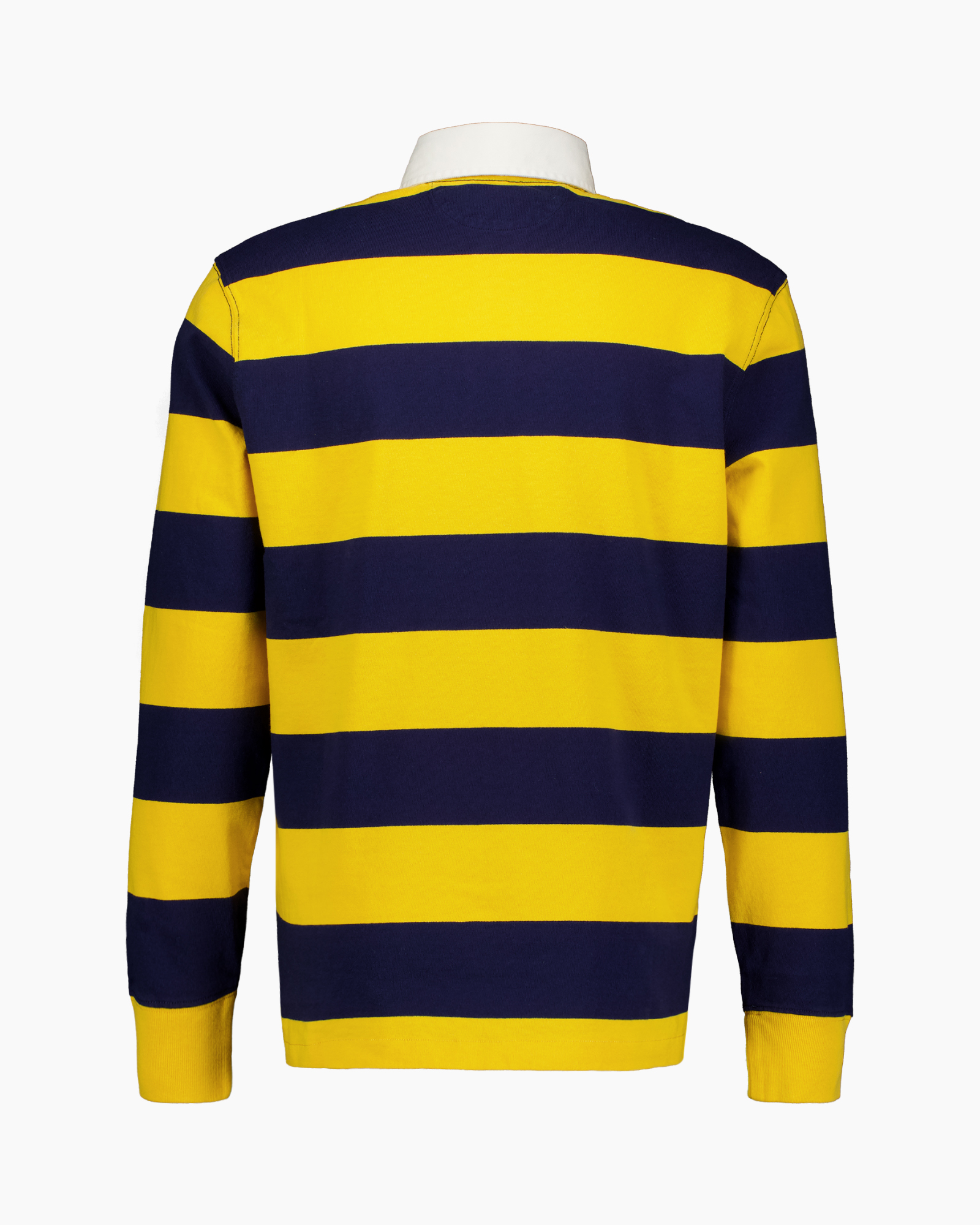 rugby polo, striped polo, longsleeve polo, yellow navy stripes, logo embroidery Polo