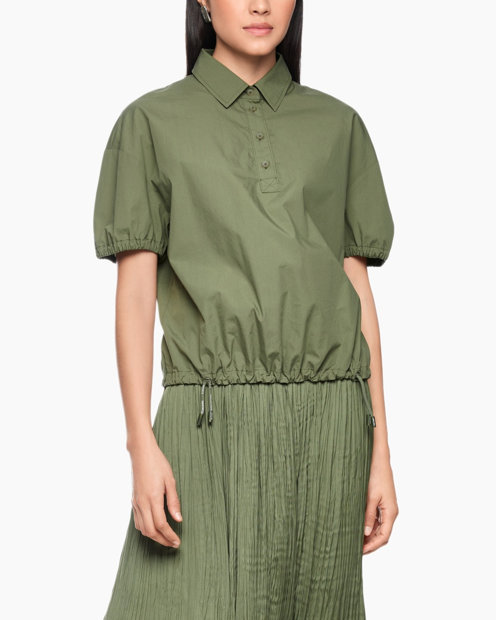 shirt, polo, short sleeves, elastic waist, olive green
