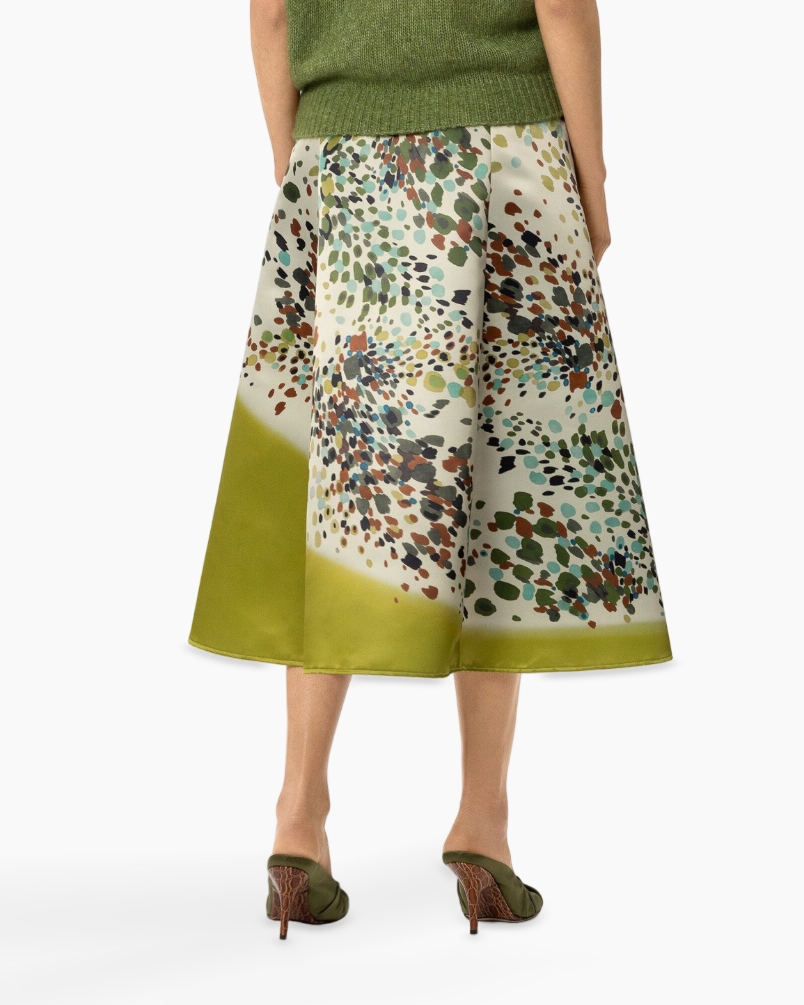rok, wijd voor lang, middenlengte, abstracte print, groene gradient
