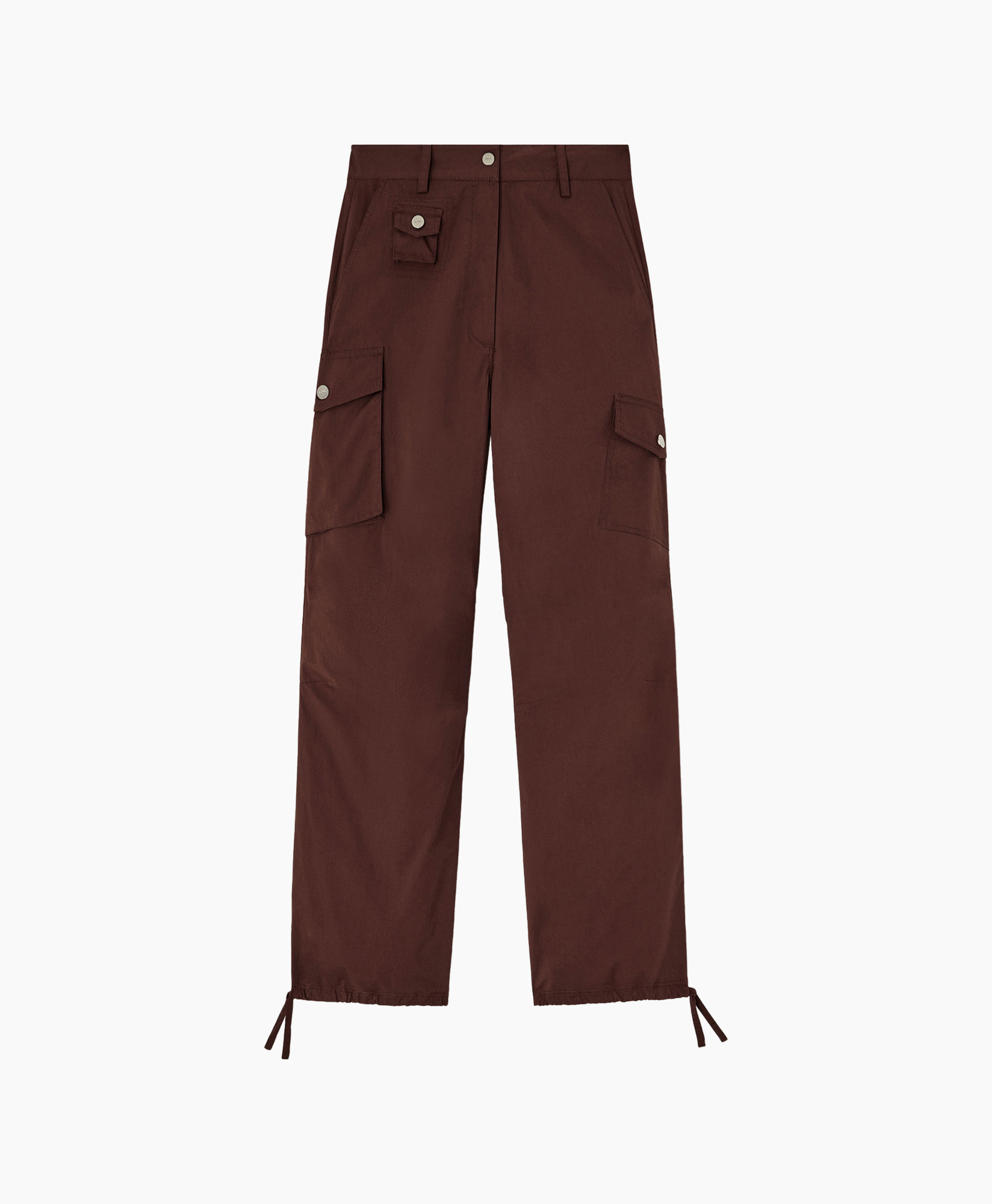 kargo broek, bruin, taille met touwtjes onderaan, zakken, jogger stijl