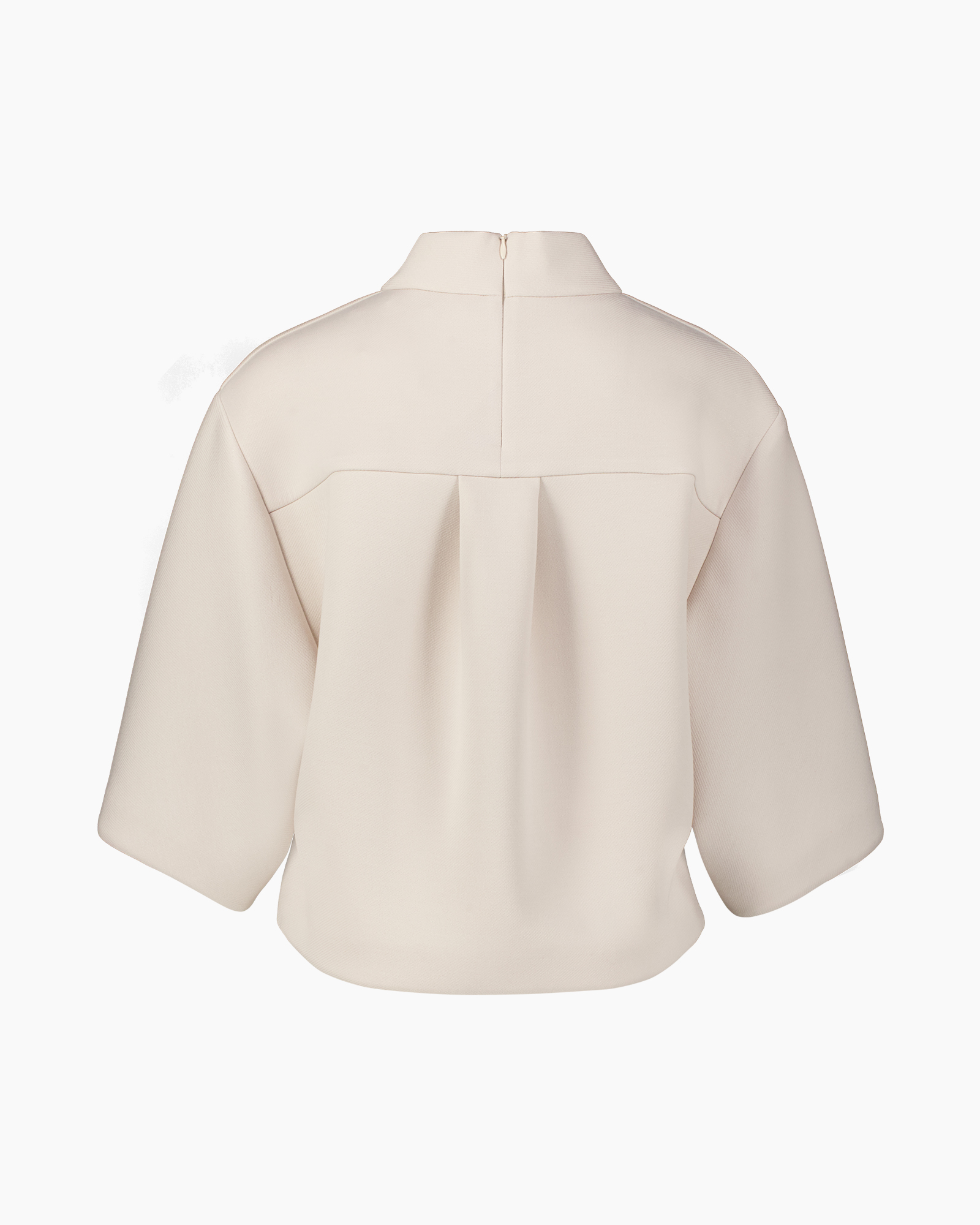 top, blouse, beige, kraagloze, korte mouwen