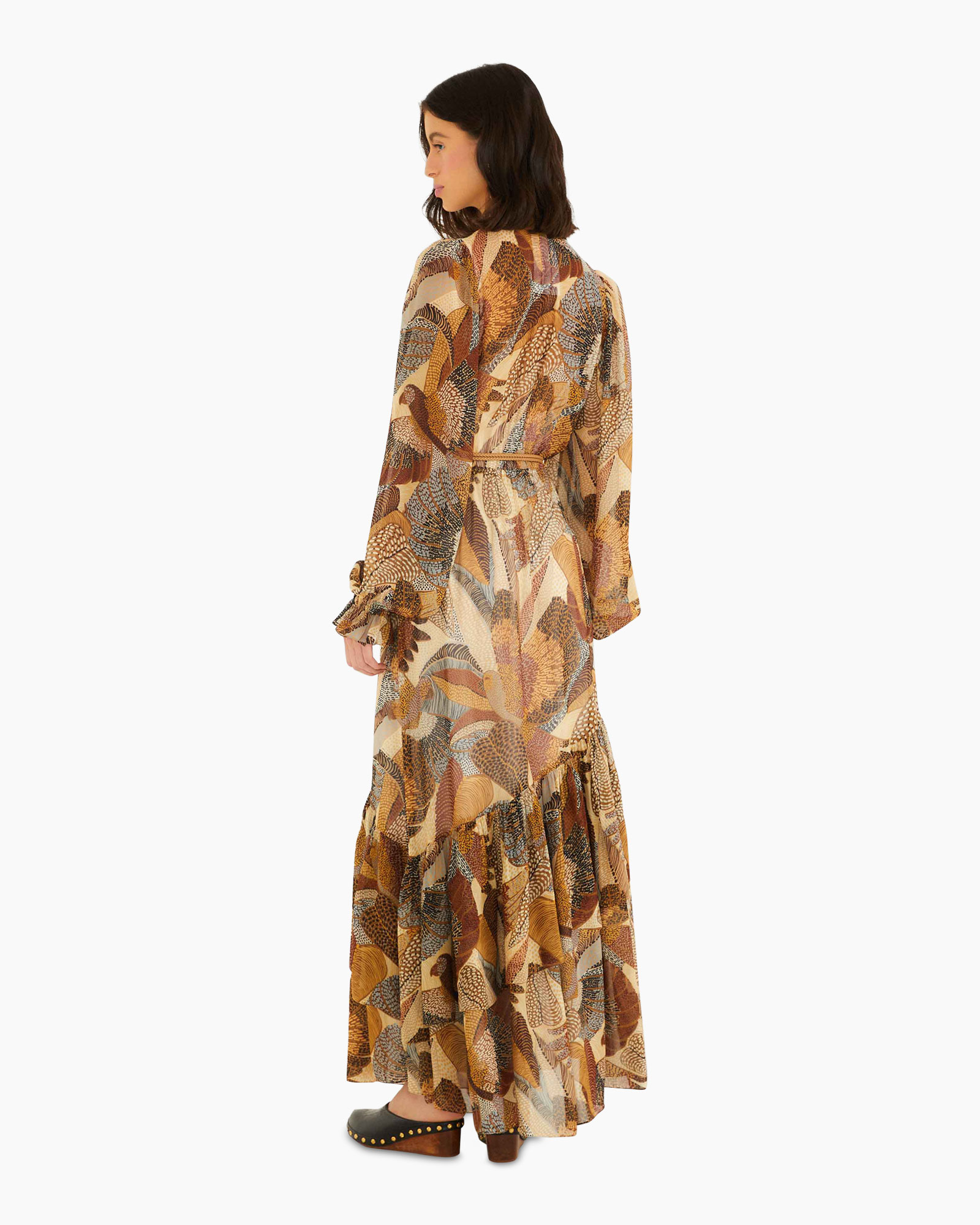 Maxi Jurk Dotted Macaws Long Sleeve Ecru