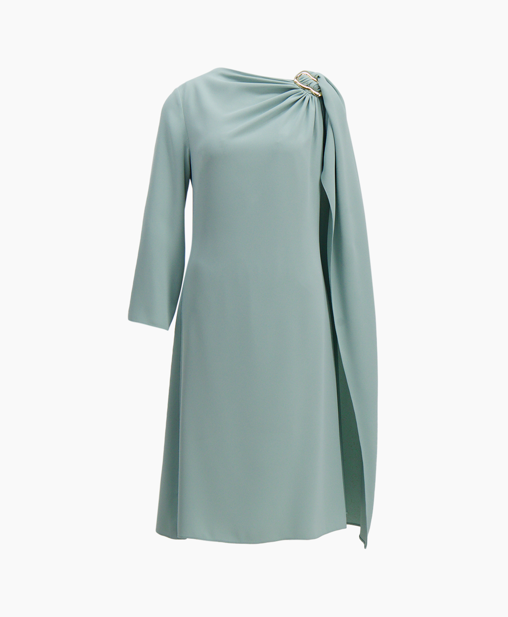 dress, long sleeve, one-shoulder, ruched, mint green