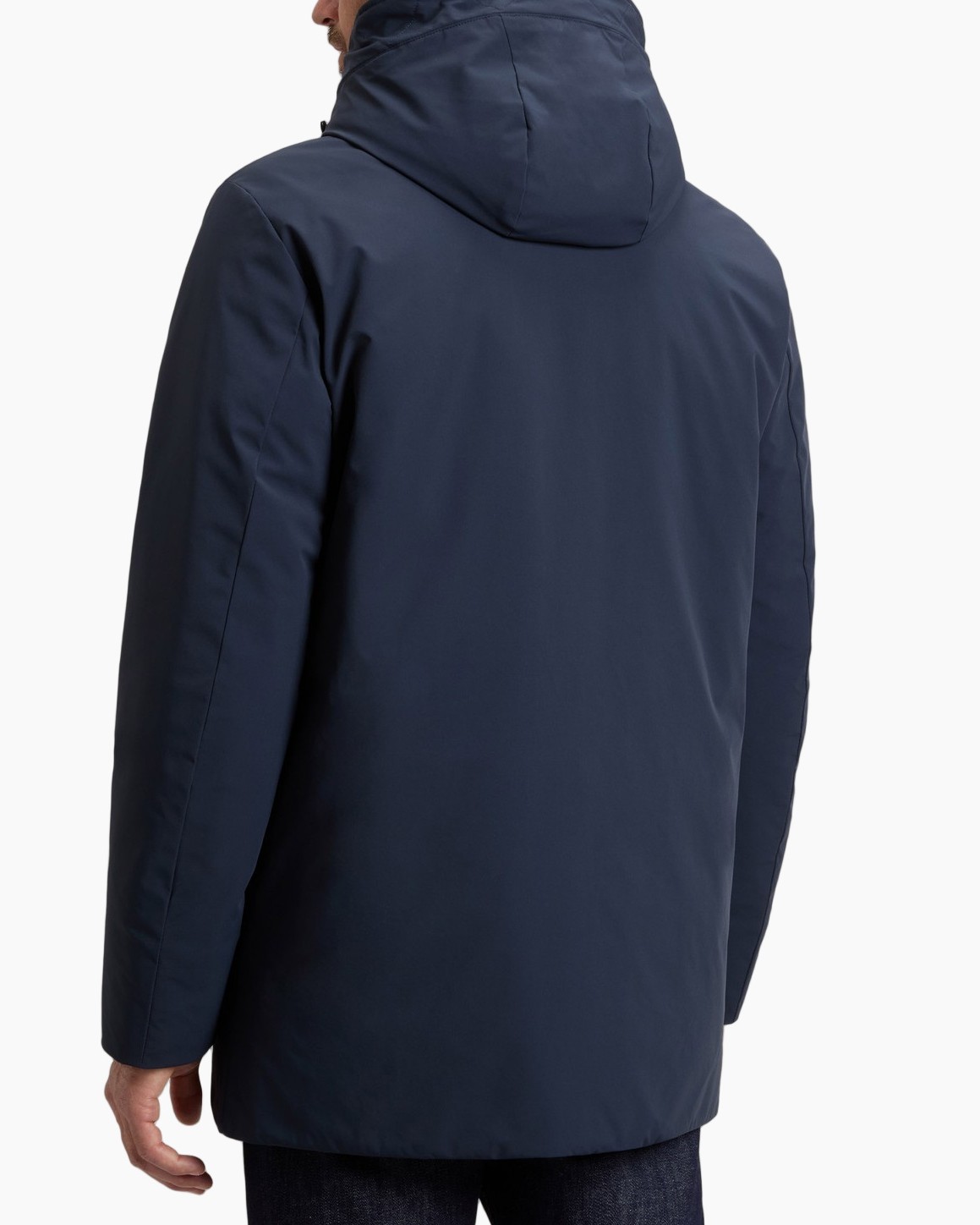 Herenparka, Marineblauw, Capuchon, Knoopsluiting, Klepzakken