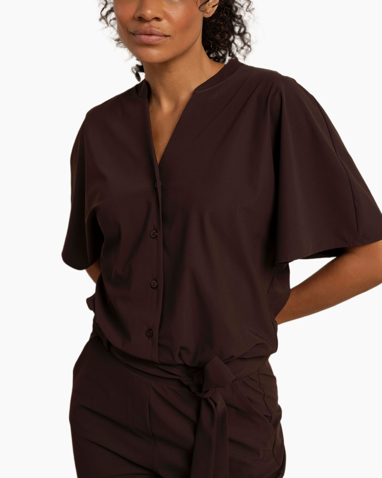 broek met wijde pijpen, pantalon met elastische taille, bruine kleur, elegante jumpsuit-achtige, single color