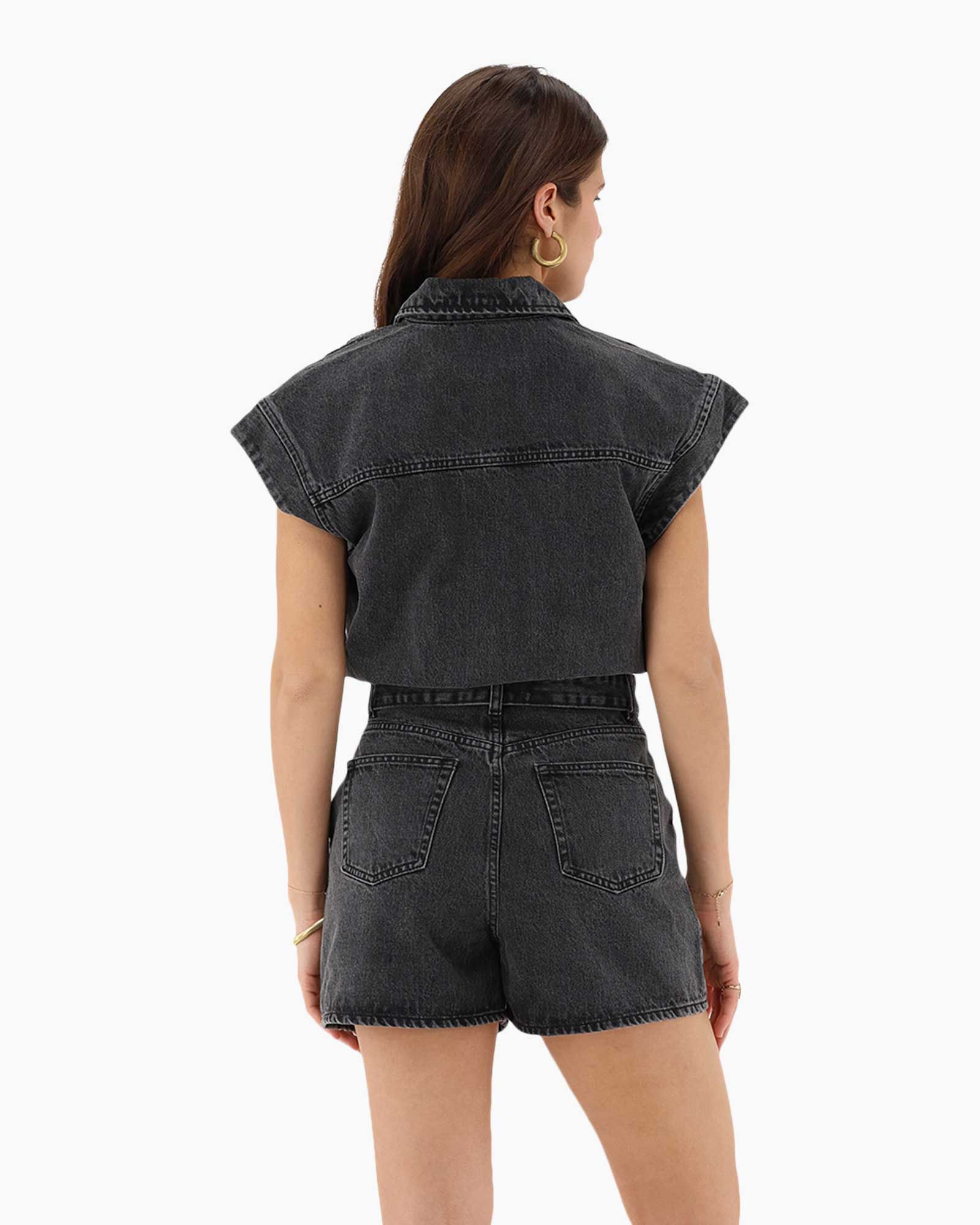Jumpsuit  Denim Playsuit With Wide Shoulder midden grijs
