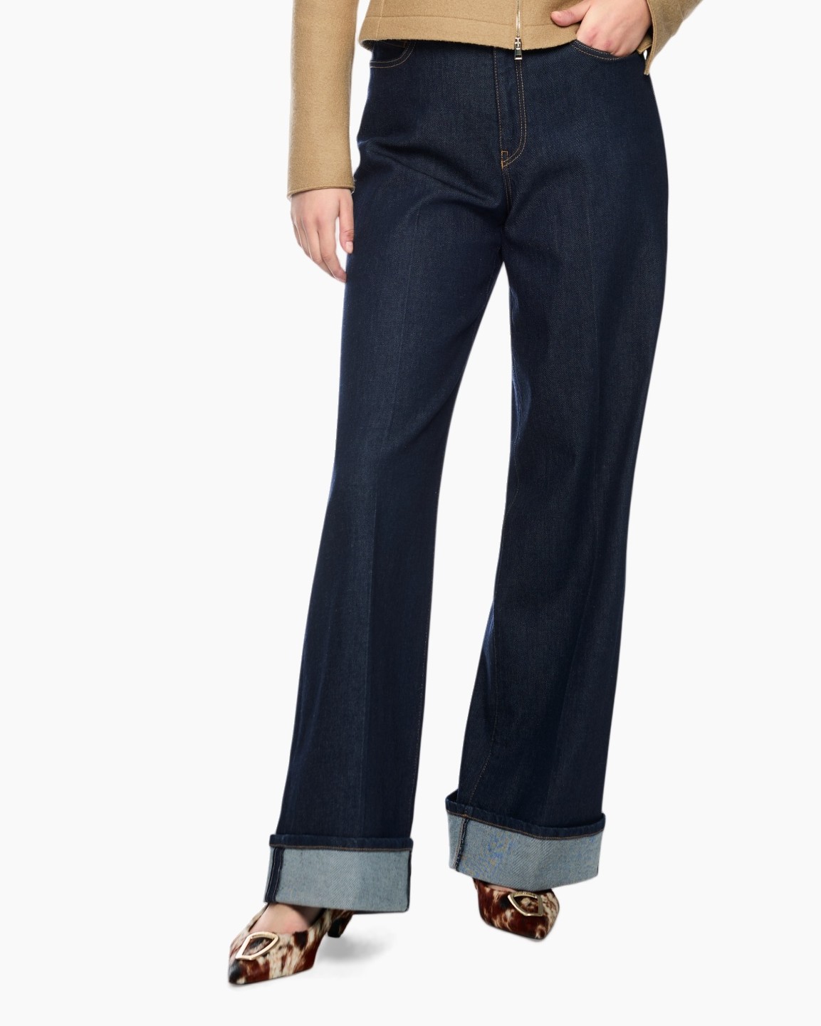 jeans,  denim,  wijde pijp,  gerold beleg,  donker wash