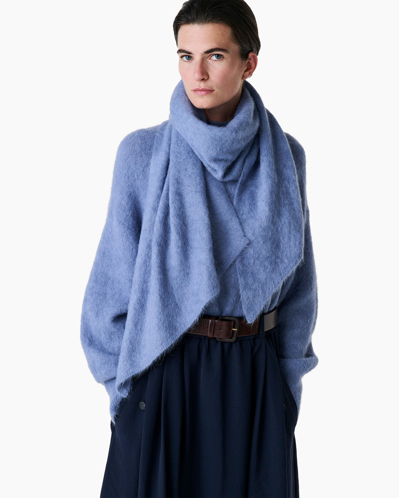 sjaal, omslag, breiwerk, blauw, bovenkleding