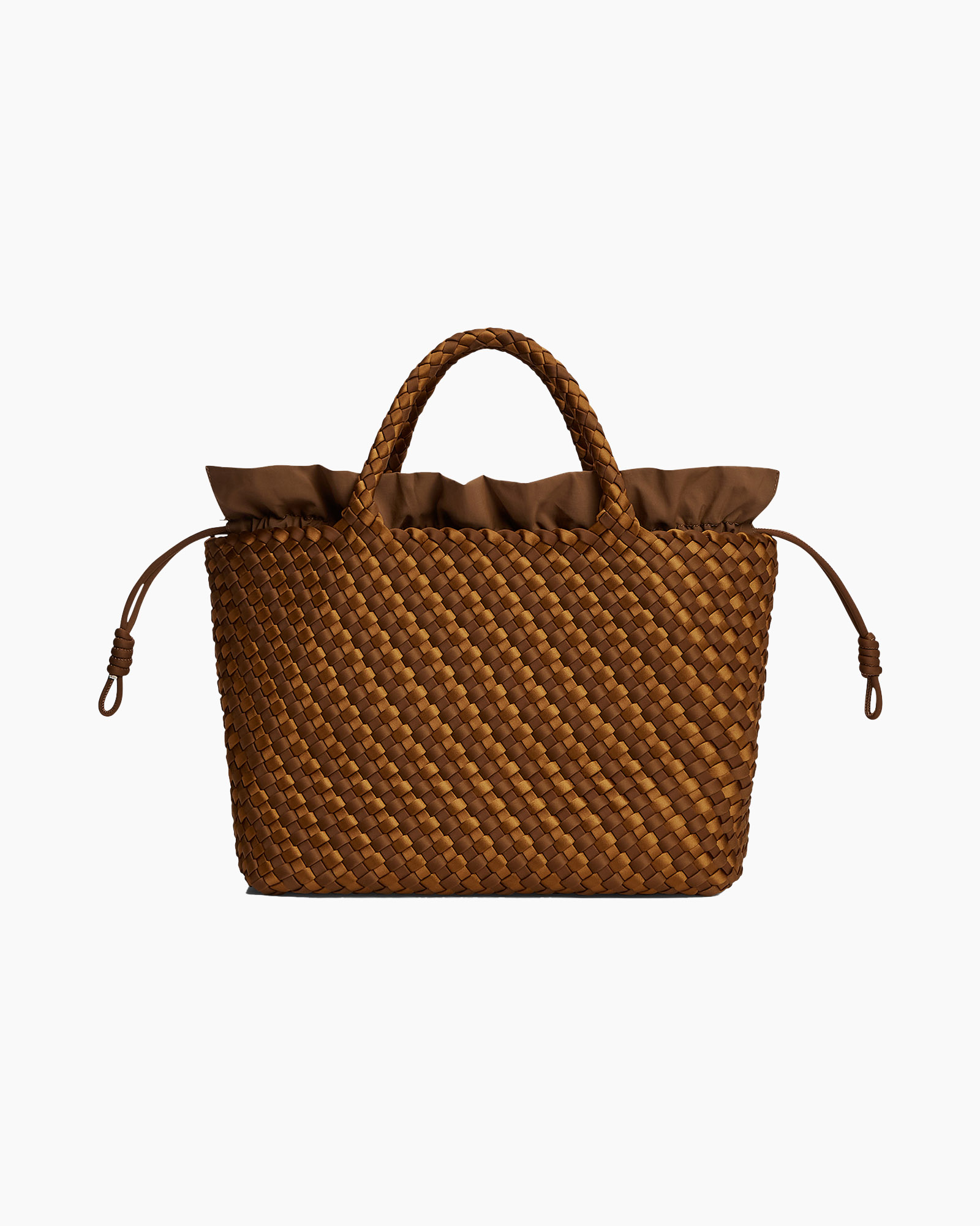 bag, handbag, woven, brown, drawstring