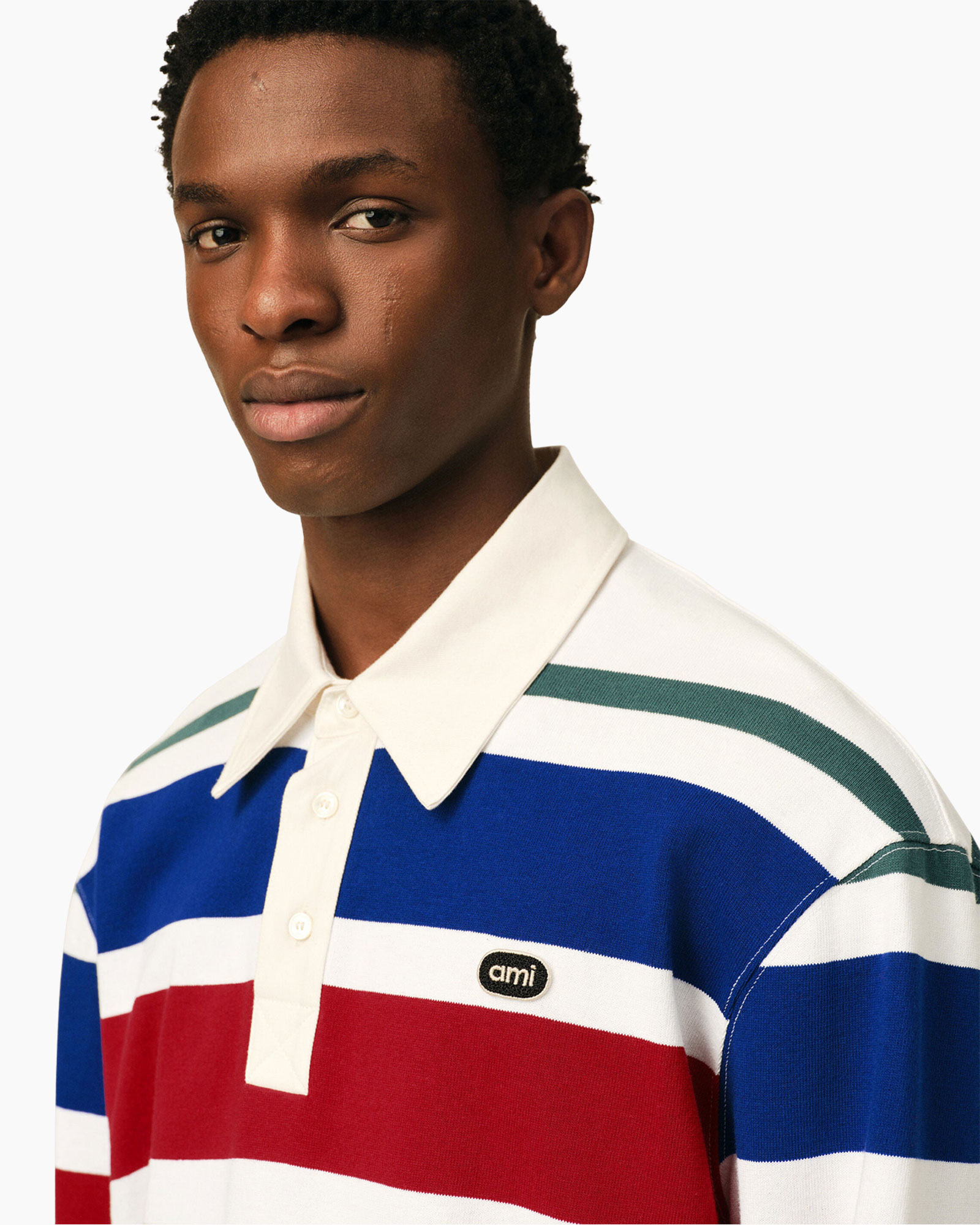 gestreepte polo, kleurige strepen, polo blouse, gekraagde shirt, ami label