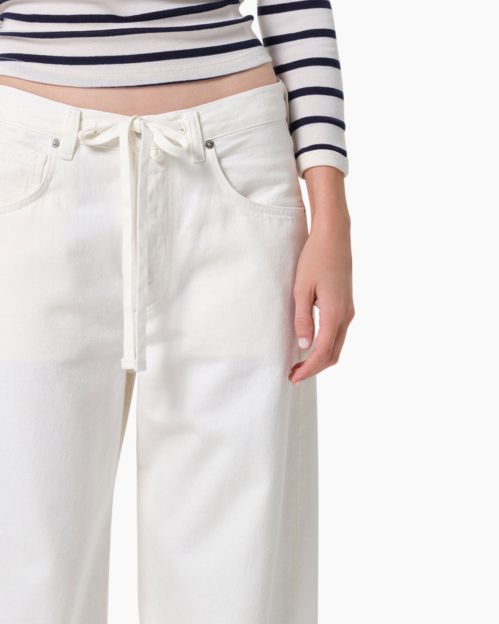 pants, white, drawstring, pocket, casual