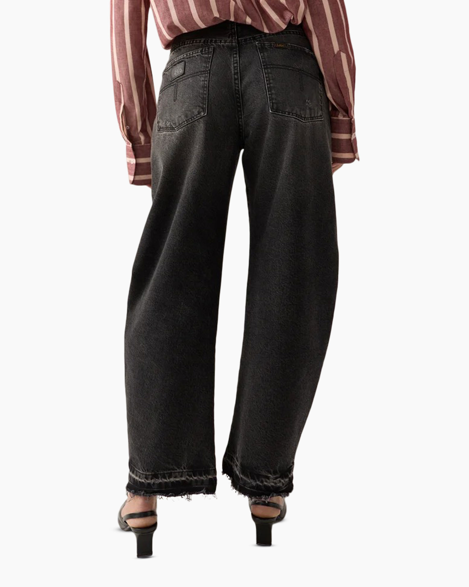 broek, jeans, zwart, wijdere leg, versleten