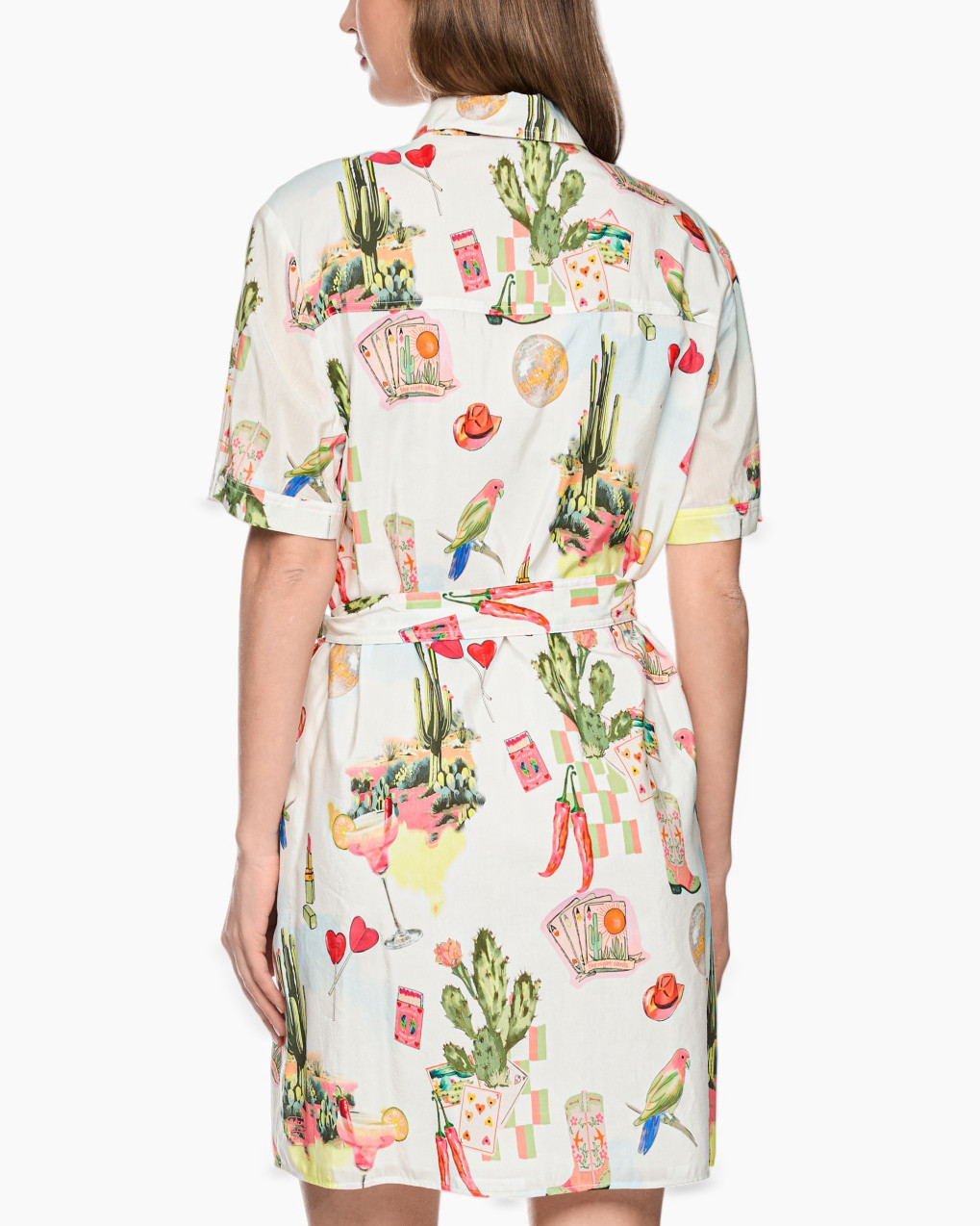 hemdjurk, bedrukt jurk, korte mouw, kraag, riemceintuur