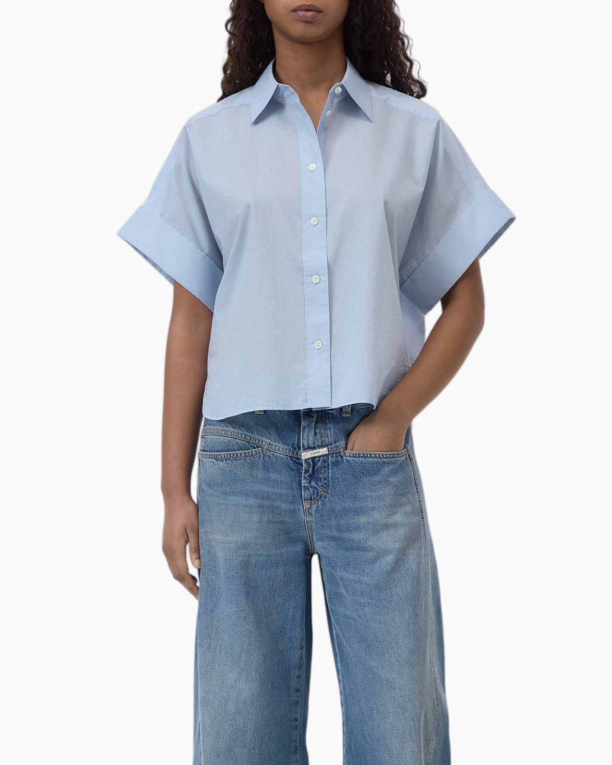 hemd, knopen-overhemd, korte mouwen, lichtblauw, kraag