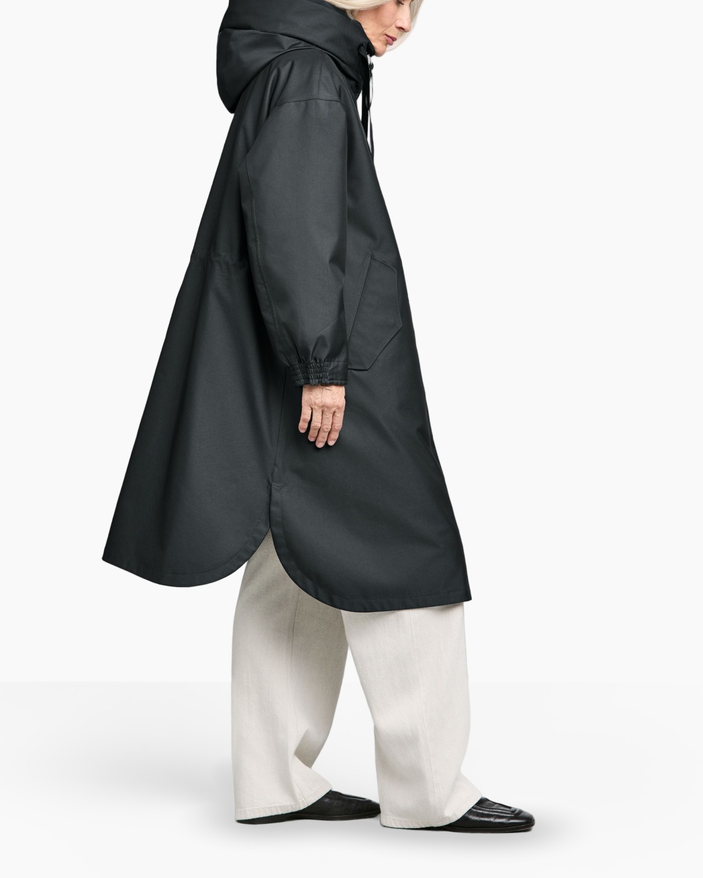 regenjas, met capuchon, lang, zwart, zakken