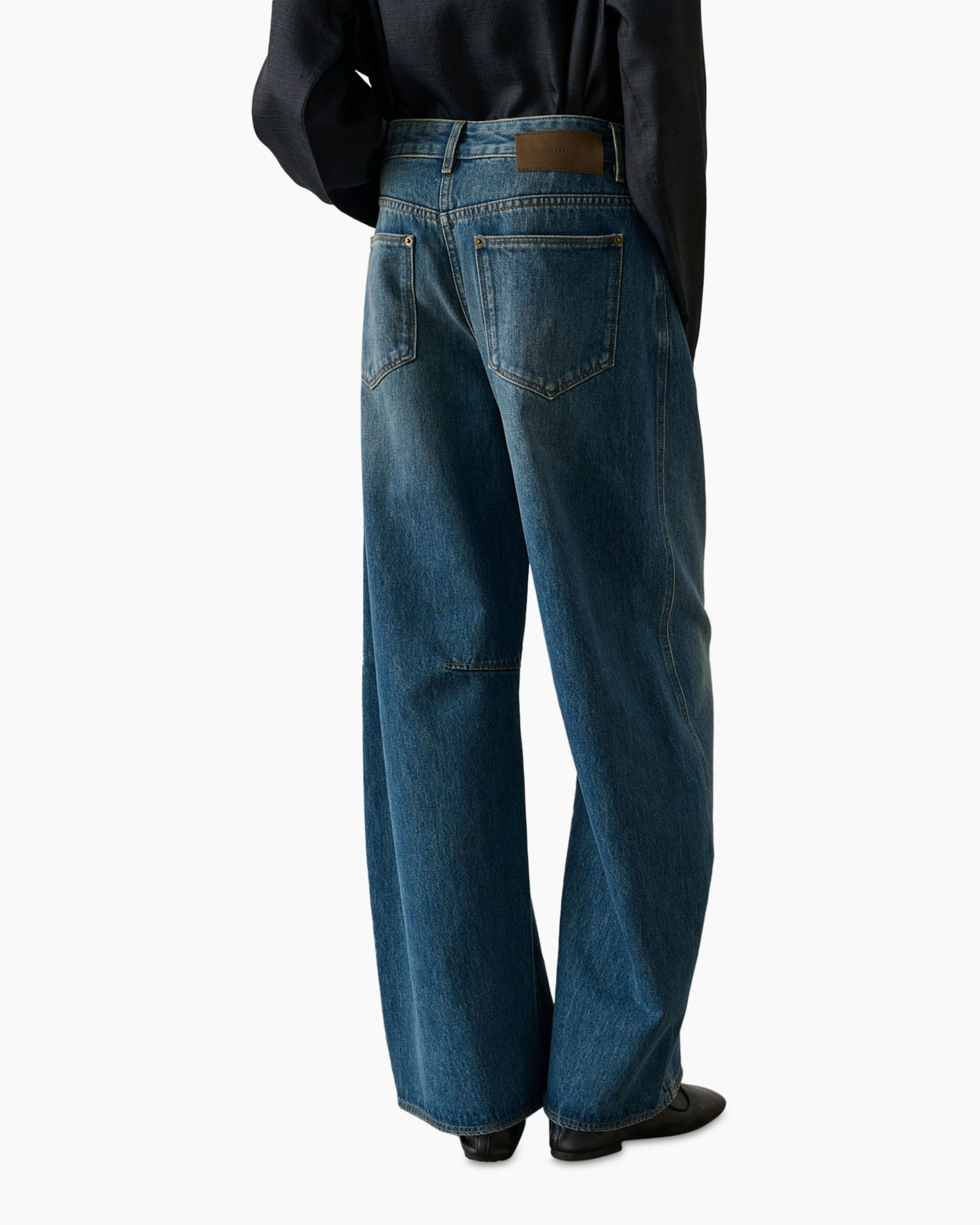 spijkerbroek, wijdere pasvorm, blauw, denim, achterzakken