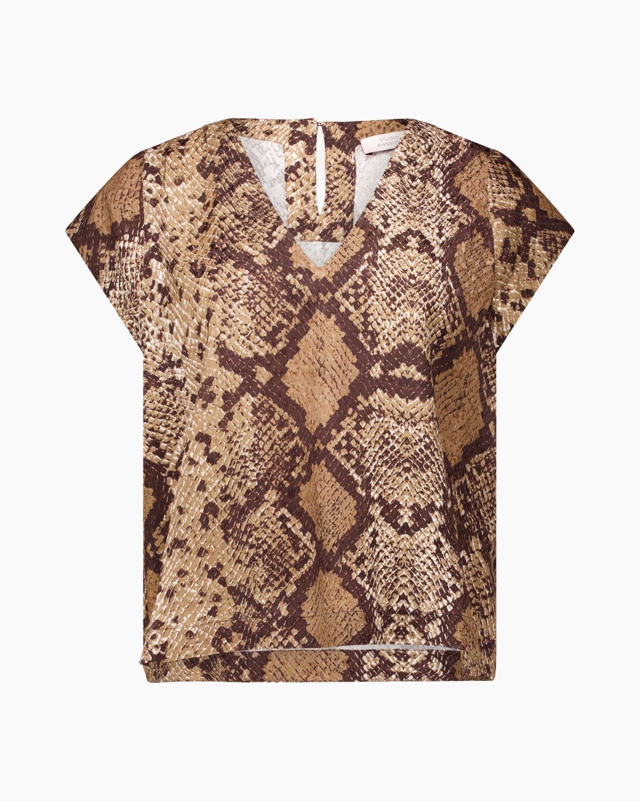 slangenprint, slangenhuid, top, mouwloos, V-vormige_hals