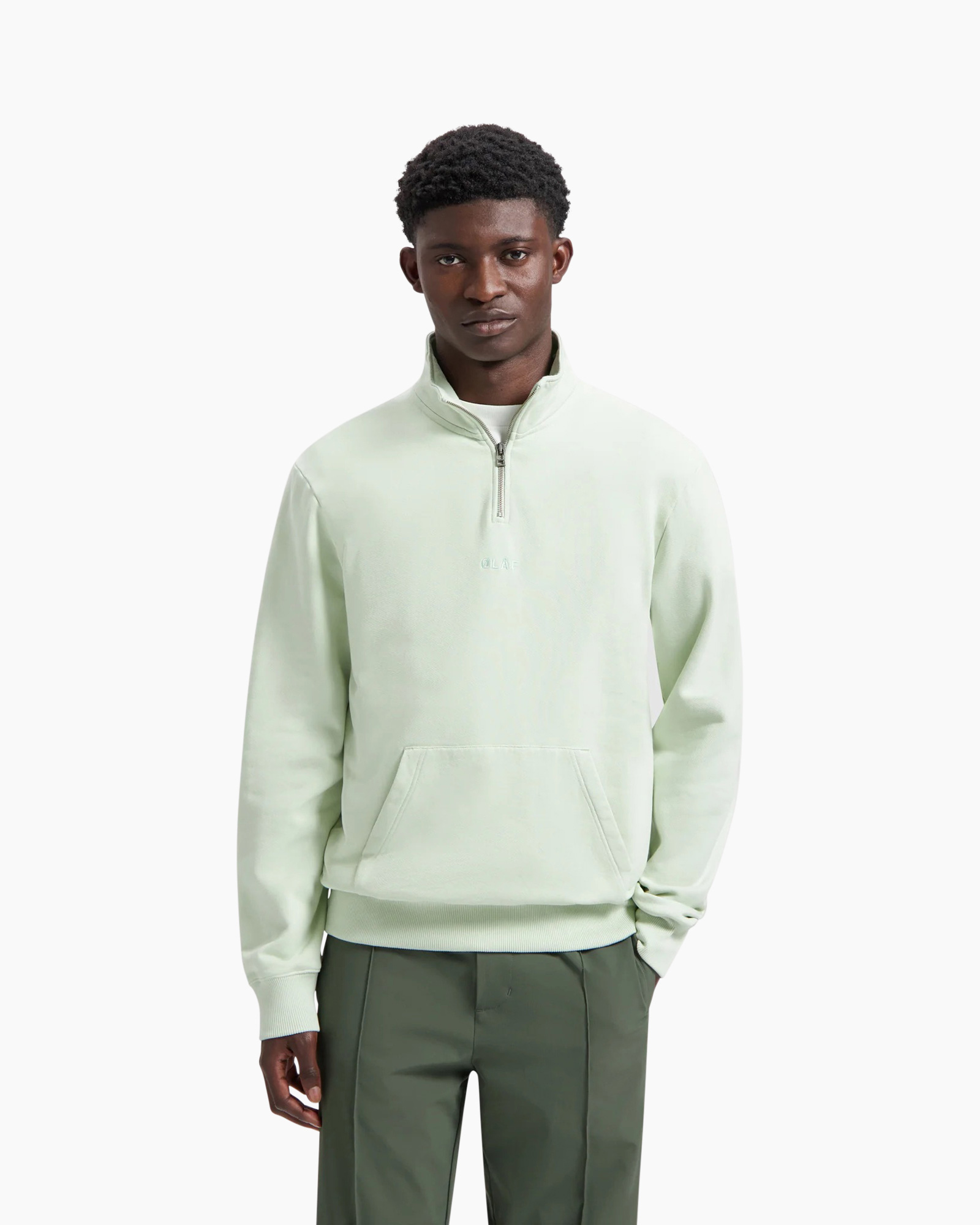 OLAF Sweater Block Zip Mock Neck licht groen