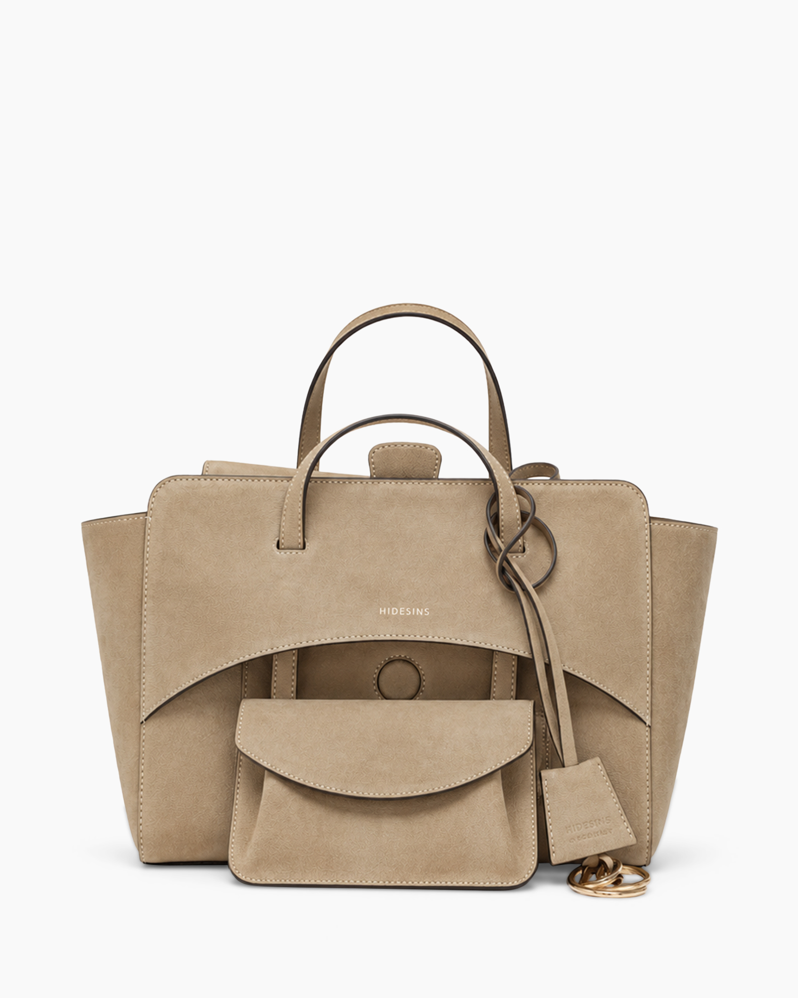 tas, tote, beige, suede, portemonnee
