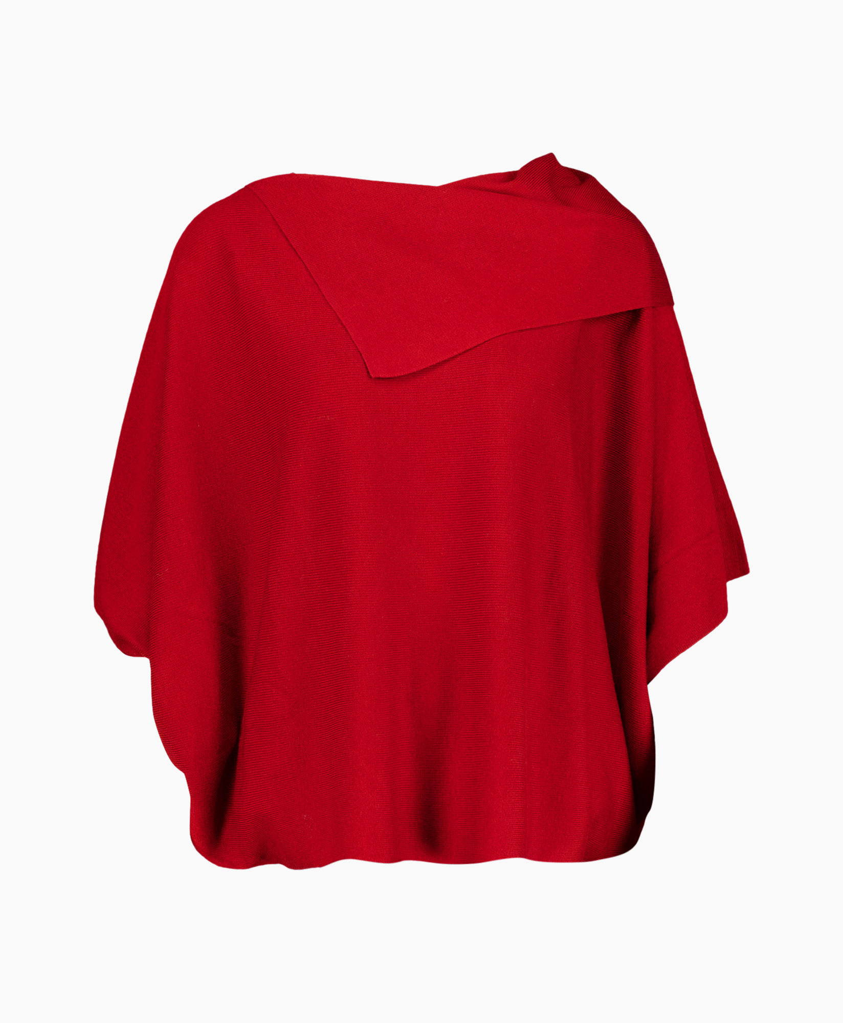 poncho, rood, batwing, breip, lose pasvorm