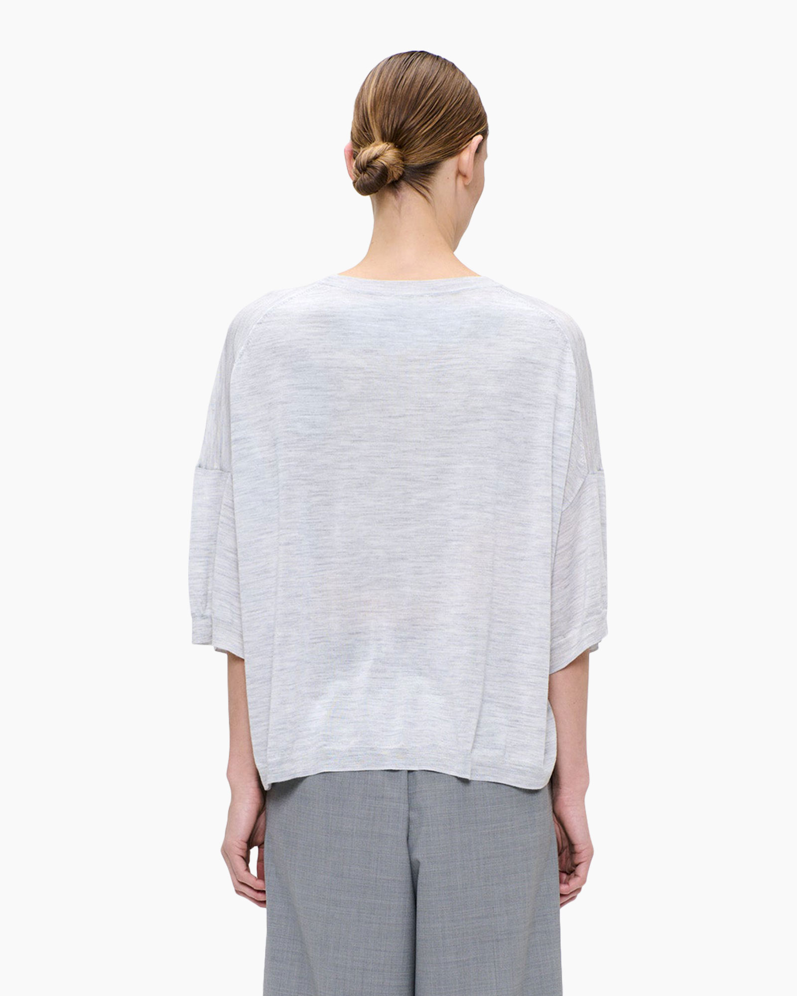 top, t-shirt, grijs, losvallend, riembroek