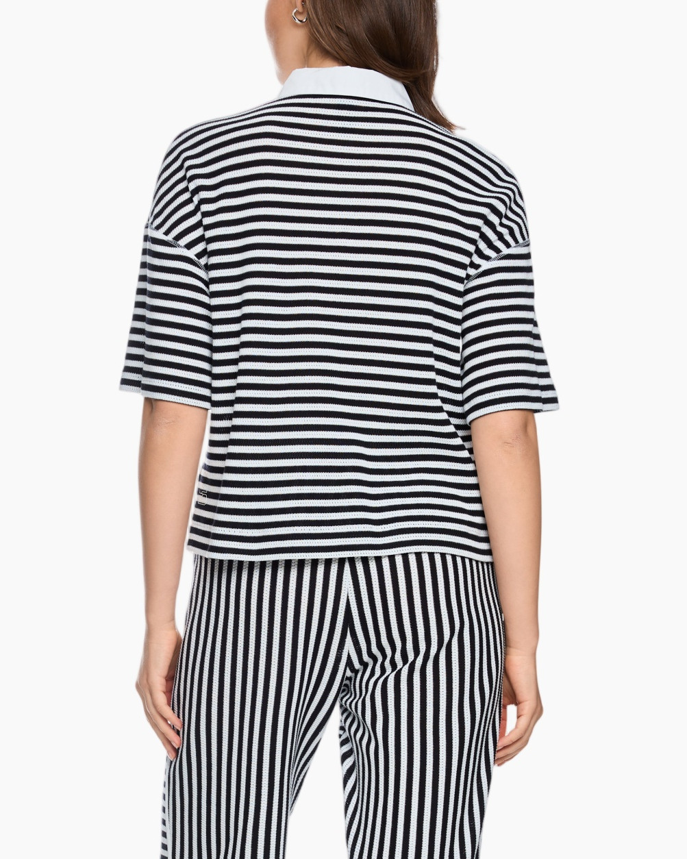 striped, knit, top, collar, polo